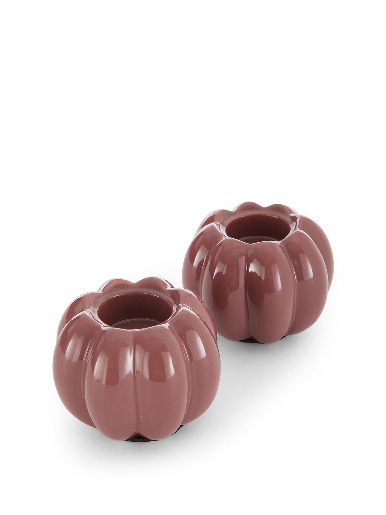 Image 2 of 5 of The Very Collection Set Of 2 Pumpkin Ceramic Tealight Candle Holders Red