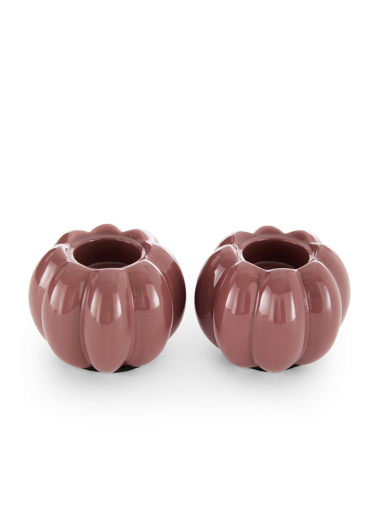 Image 3 of 5 of The Very Collection Set Of 2 Pumpkin Ceramic Tealight Candle Holders Red