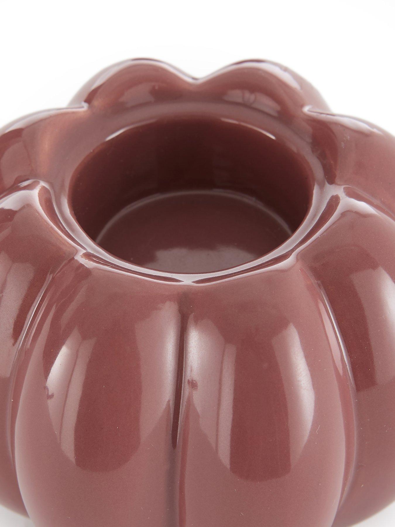 Image 4 of 5 of The Very Collection Set Of 2 Pumpkin Ceramic Tealight Candle Holders Red