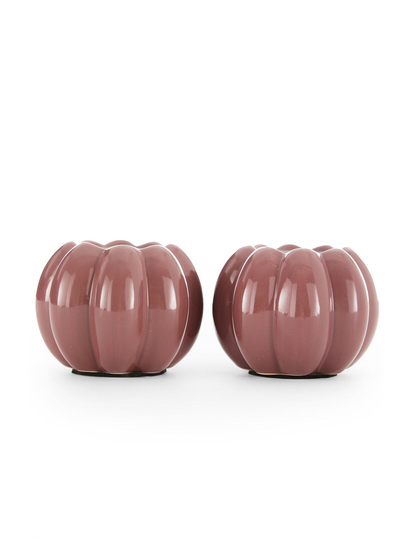 Image 5 of 5 of The Very Collection Set Of 2 Pumpkin Ceramic Tealight Candle Holders Red