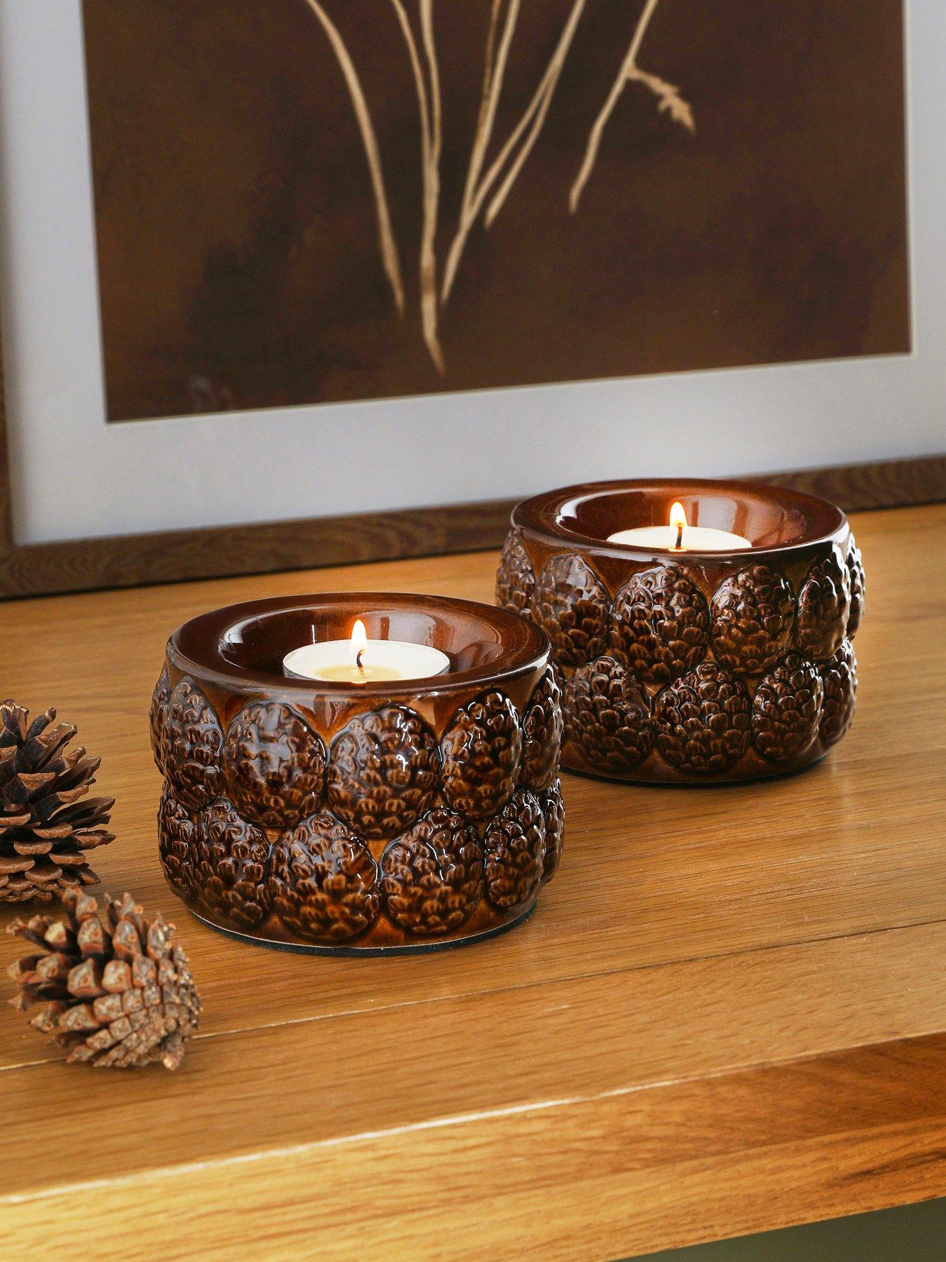 The Very Collection Tealight Candle Holder With Pinecone Detail