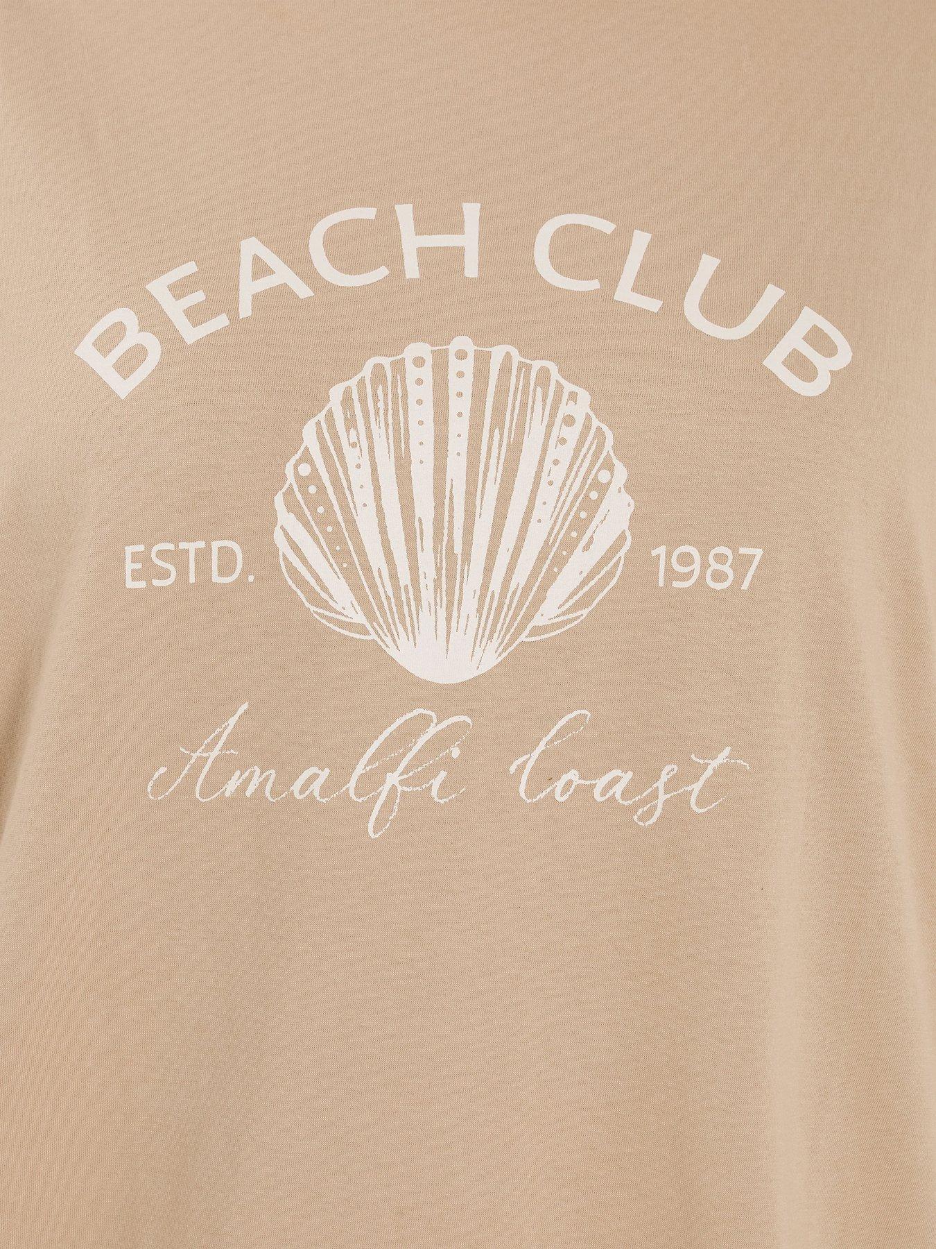 Image 4 of 5 of Yours Curve Beach Club Short Sleeve Pyjama Set - Brown