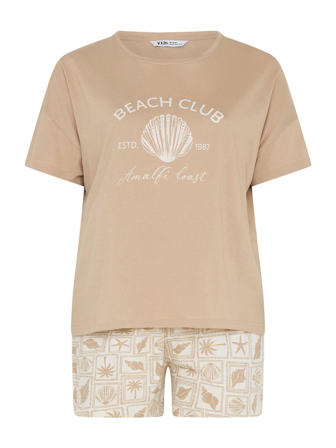 Image 5 of 5 of Yours Curve Beach Club Short Sleeve Pyjama Set - Brown