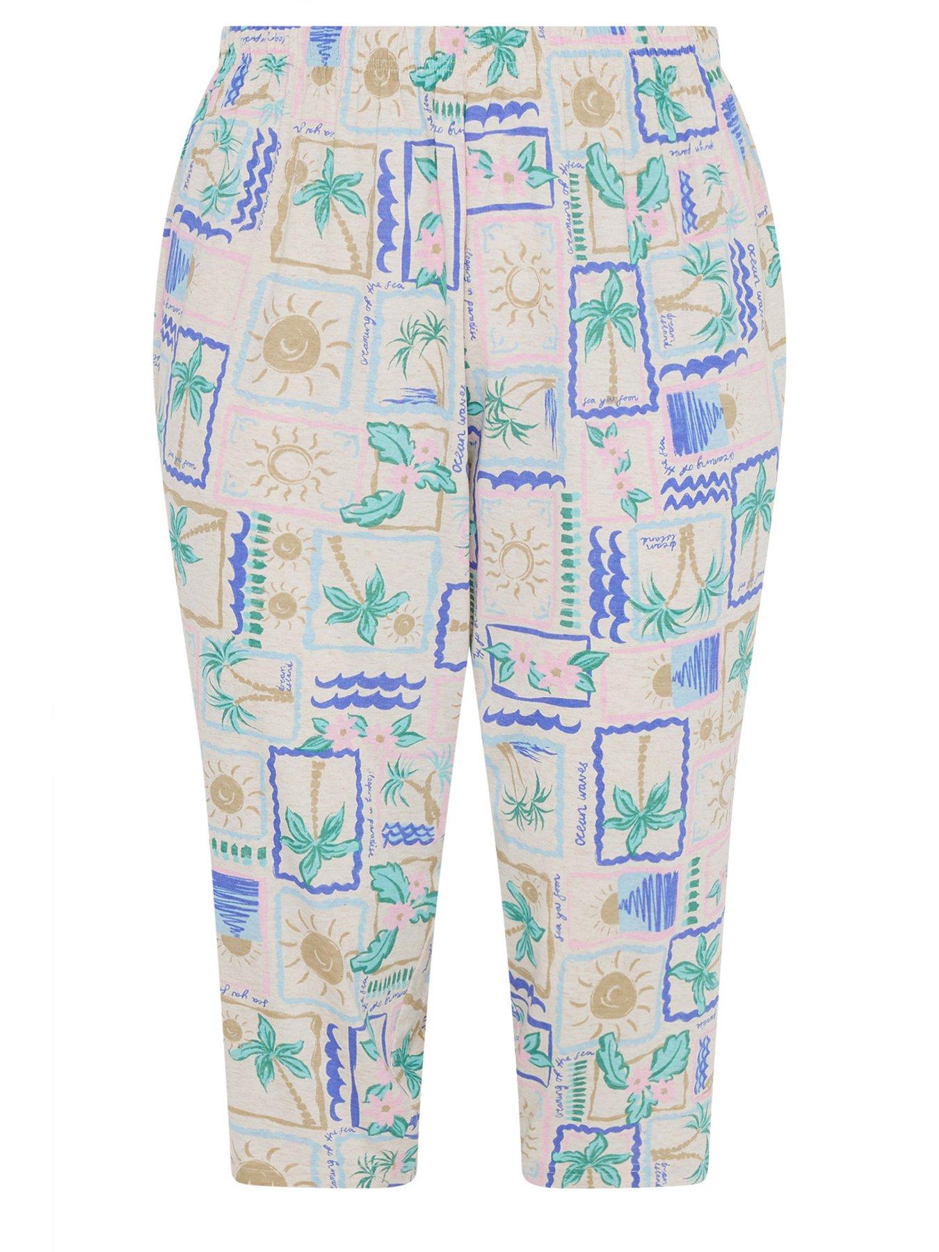 Image 5 of 5 of Yours Curve Postcard Print Cropped Pyjama Bottoms - Cream