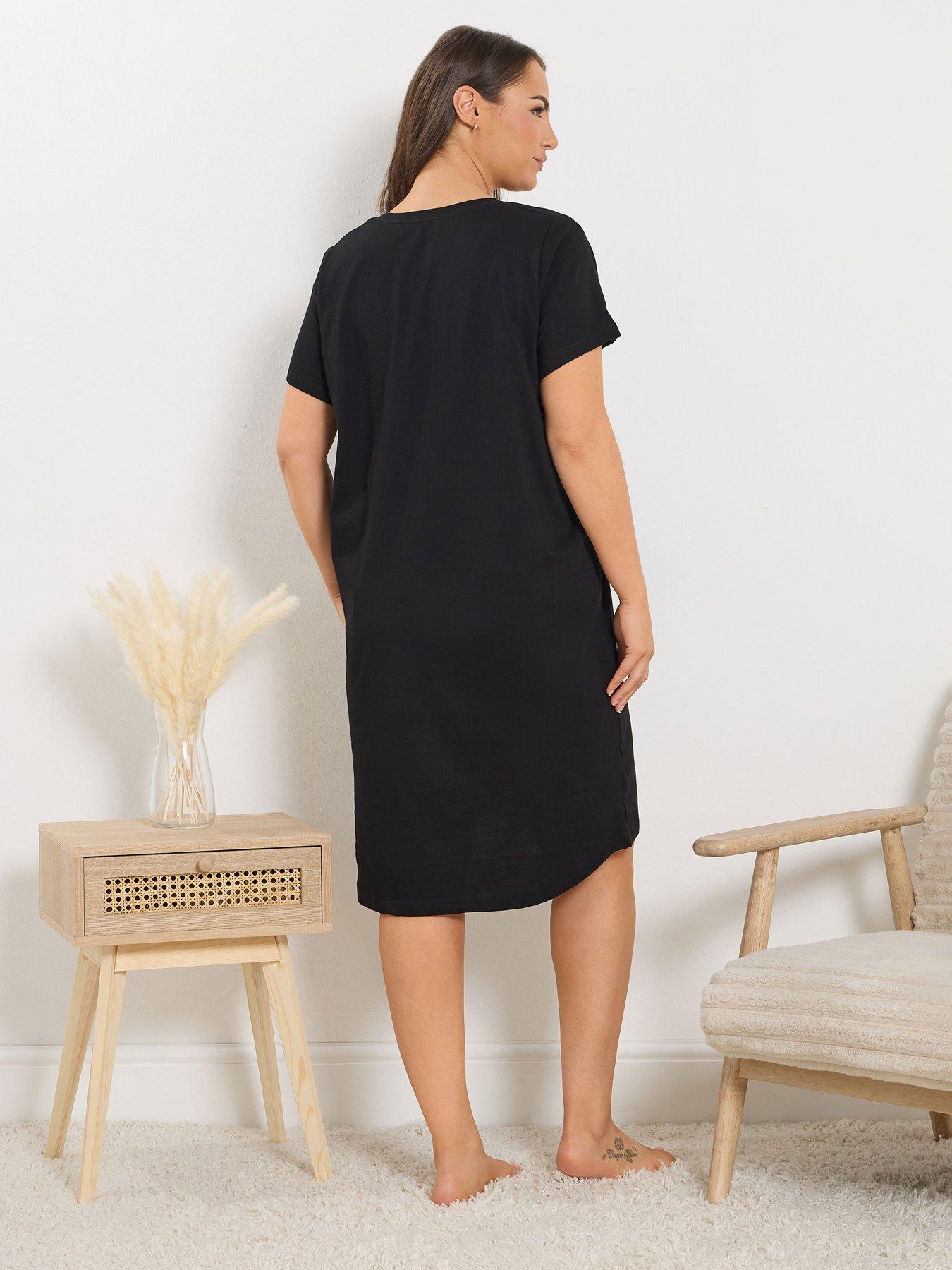 Image 2 of 5 of Yours Curve Cool Kitten Dipped Back Nightdress - Black