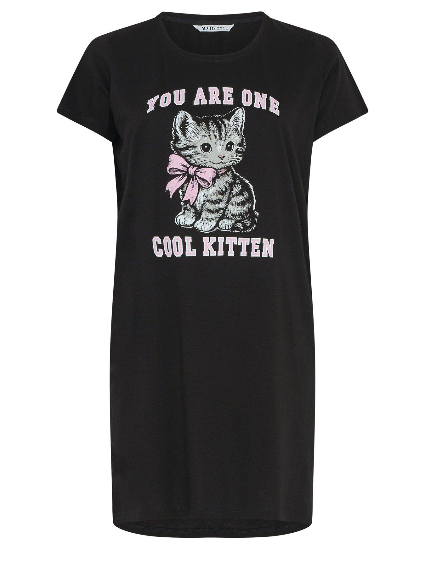Image 5 of 5 of Yours Curve Cool Kitten Dipped Back Nightdress - Black