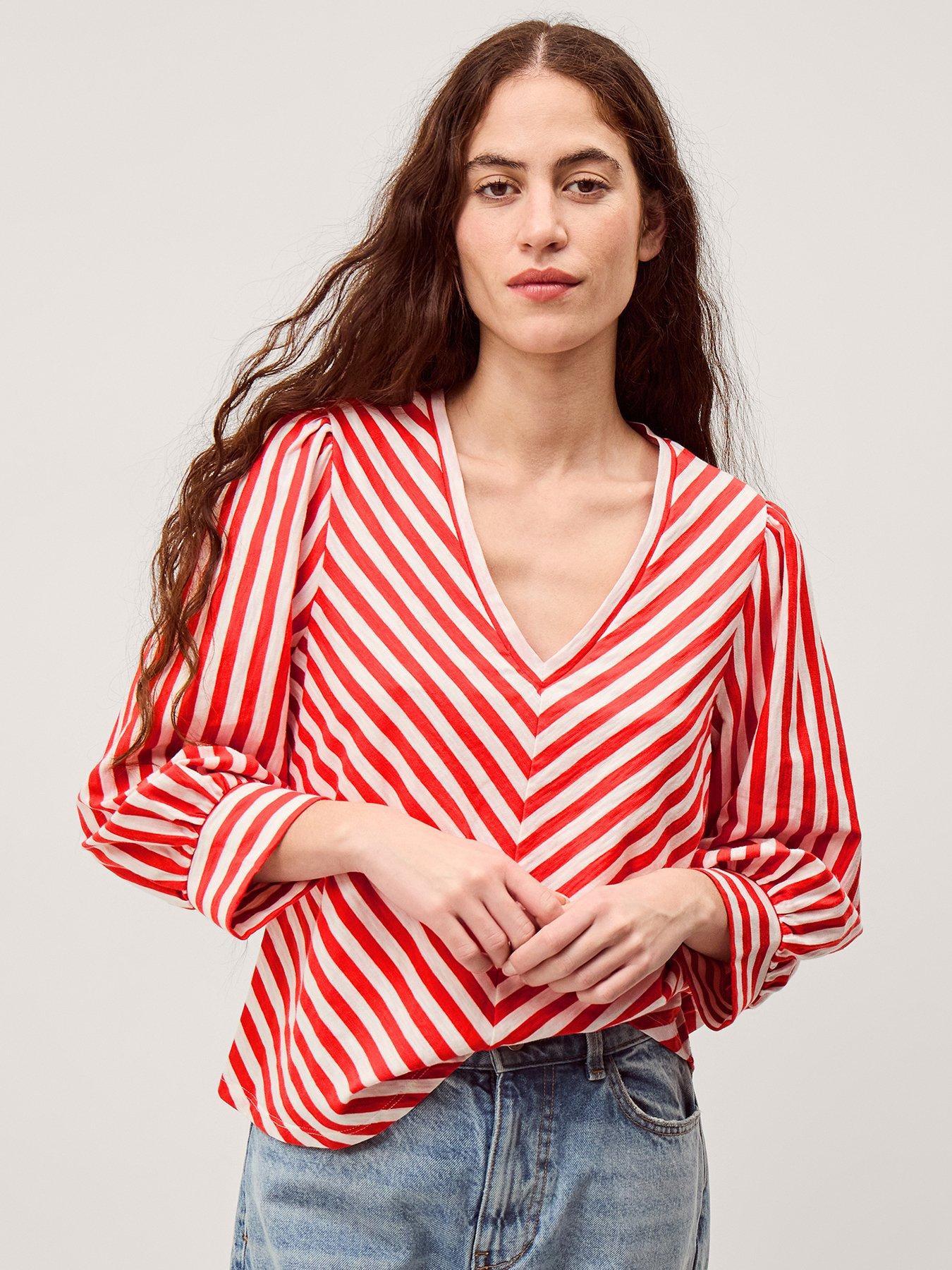 Monsoon Shayla Stripe Jersey Top - Cream