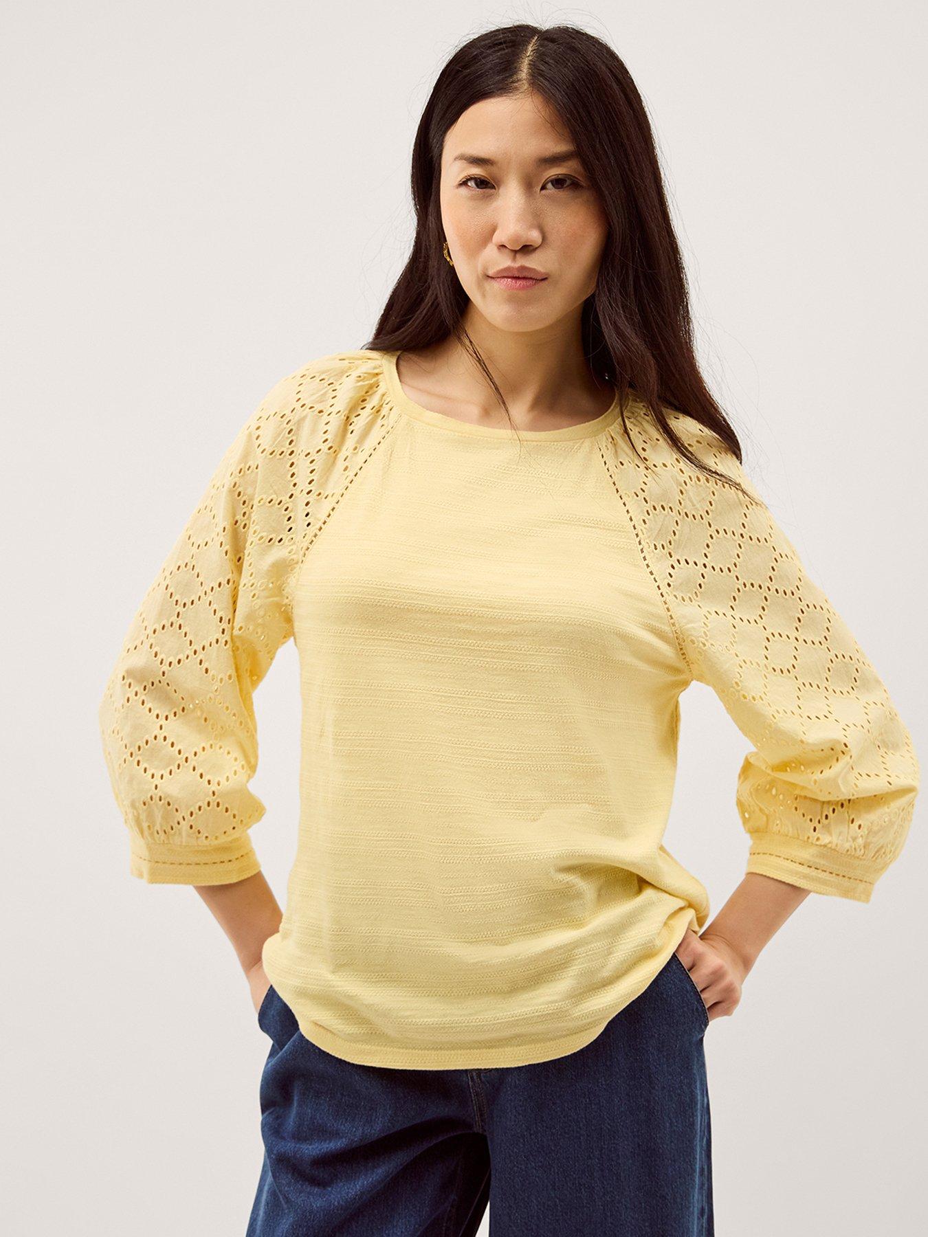 Monsoon Fifi Fabric Mix Top - Yellow