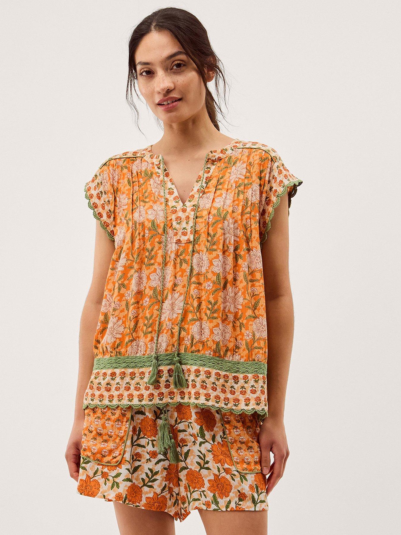 Image 1 of 5 of Monsoon Carris Floral Top - Orange