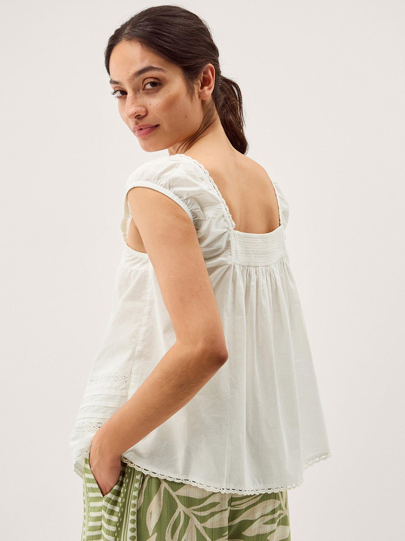 Image 2 of 5 of Monsoon Olivia Lace Trim Cotton Top - Cream