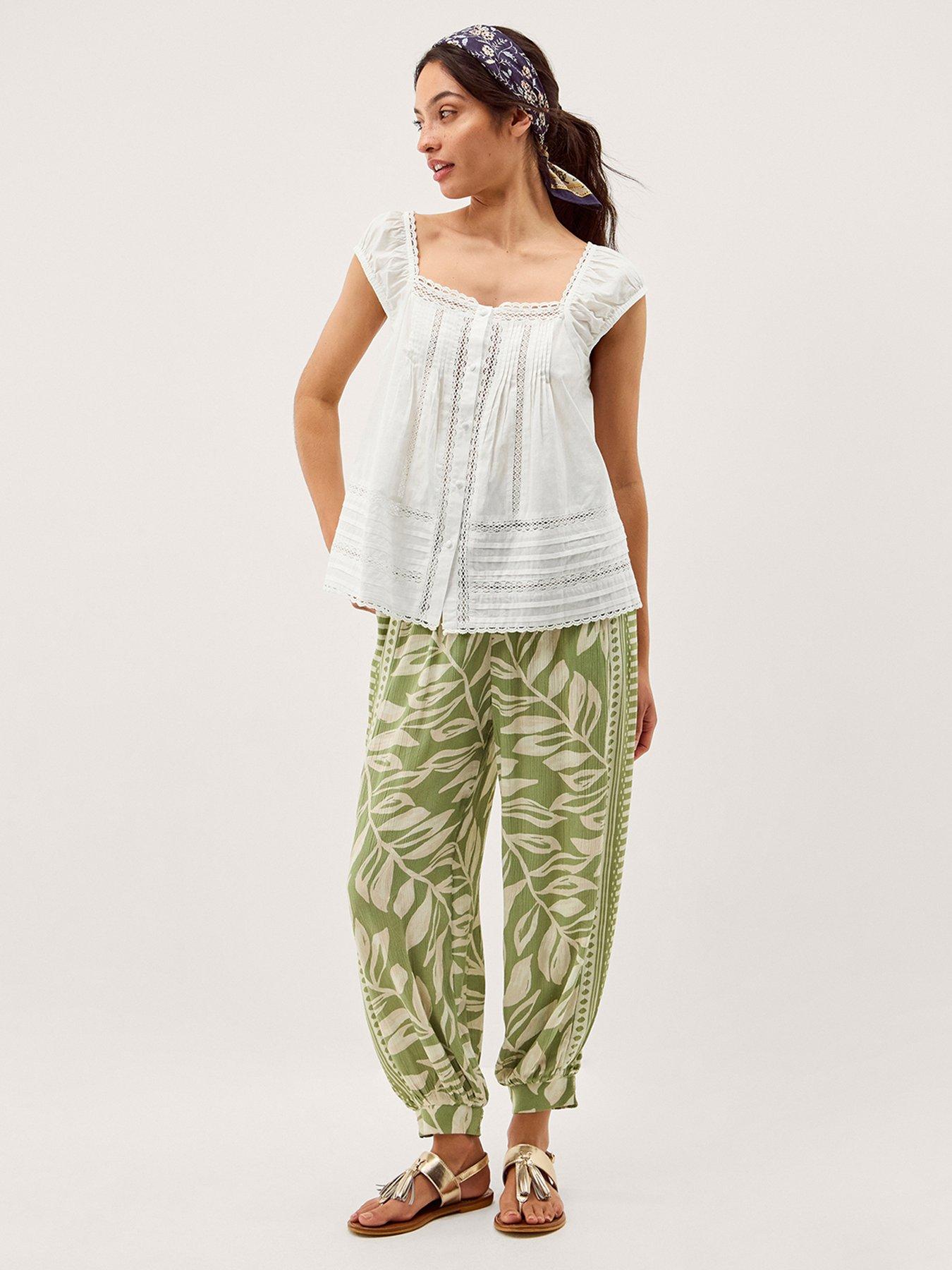 Image 3 of 5 of Monsoon Olivia Lace Trim Cotton Top - Cream