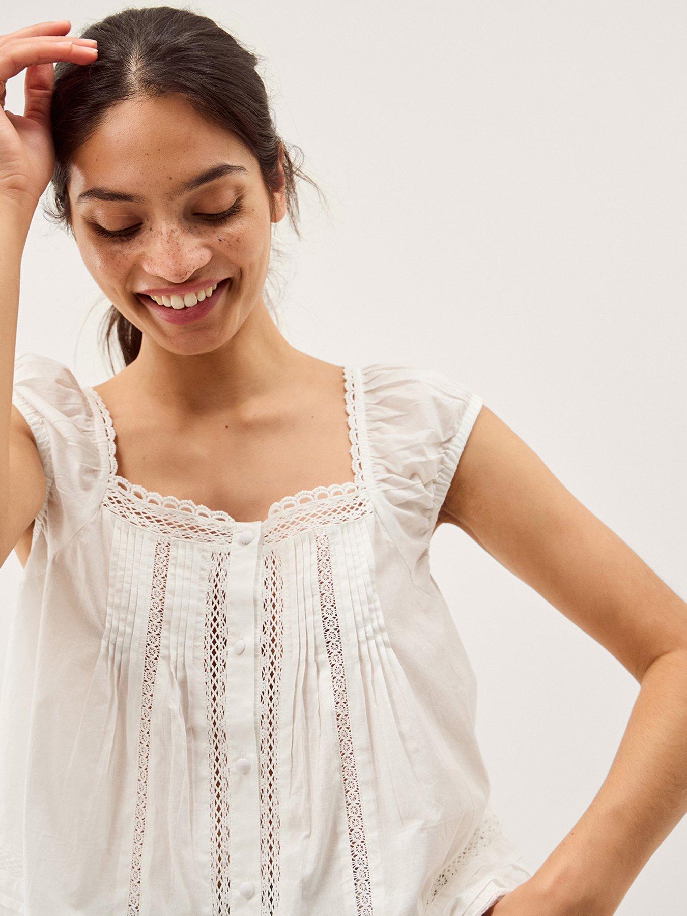 Image 4 of 5 of Monsoon Olivia Lace Trim Cotton Top - Cream