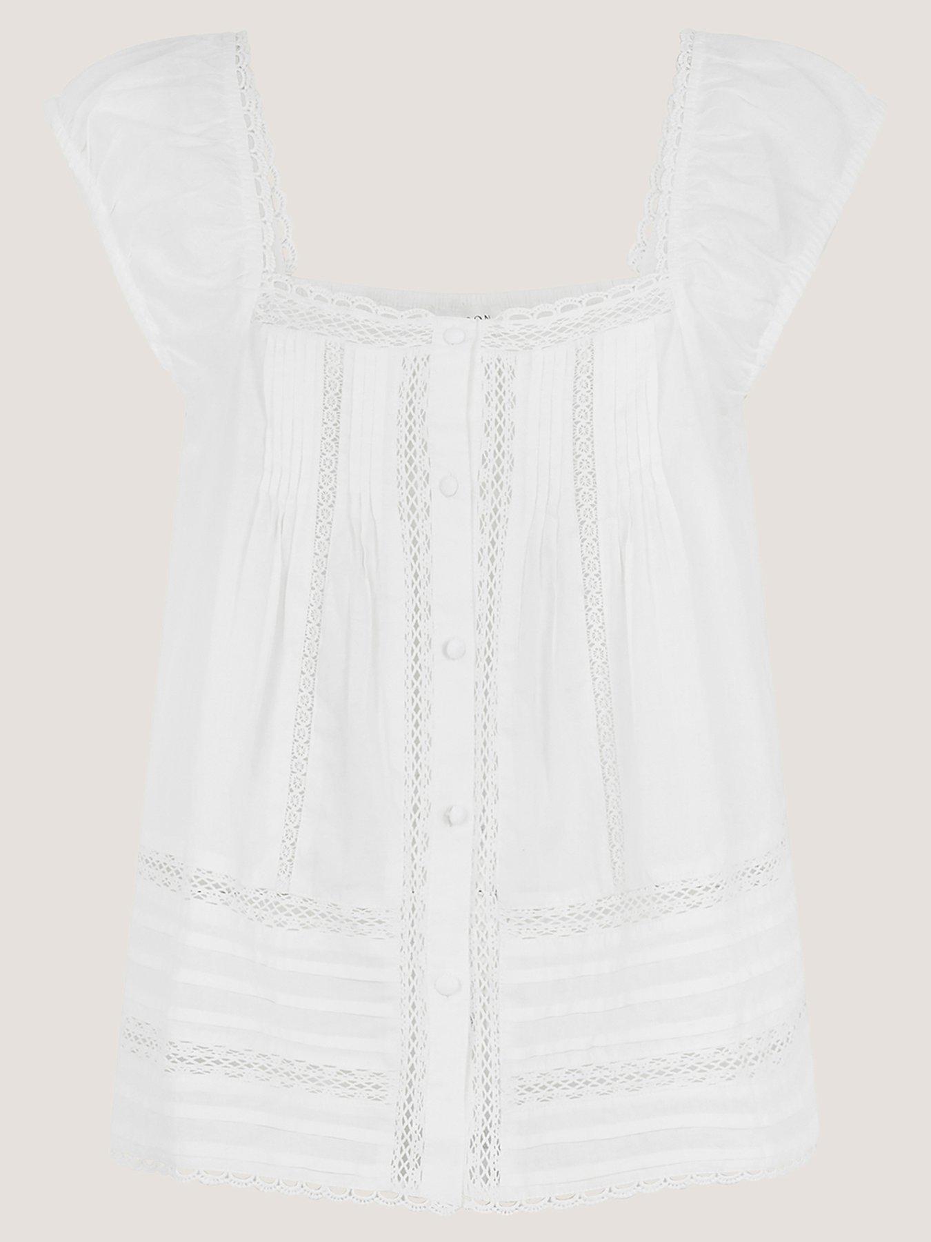 Image 5 of 5 of Monsoon Olivia Lace Trim Cotton Top - Cream