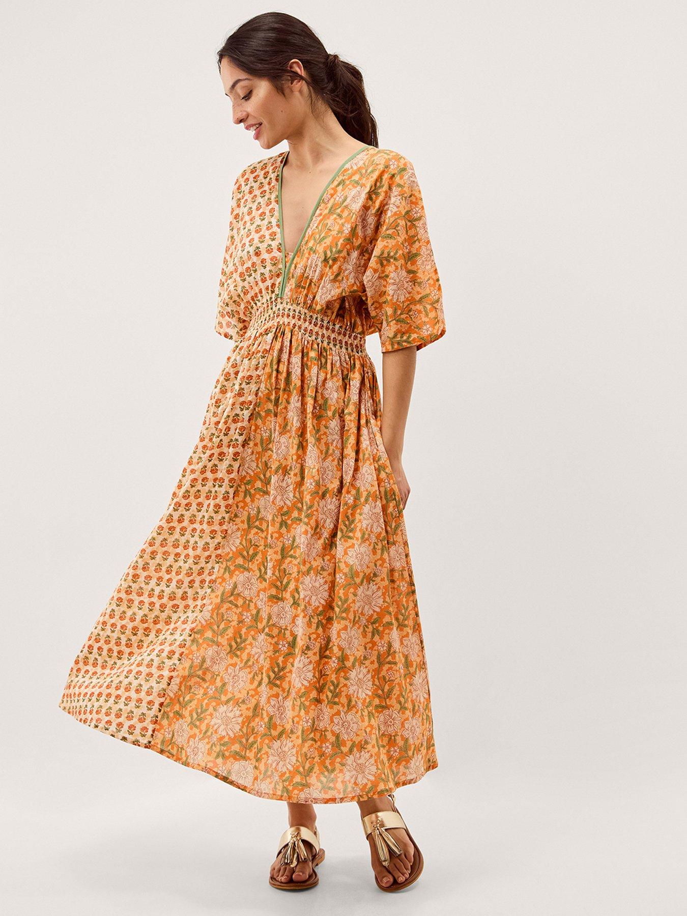 Image 1 of 5 of Monsoon Carris Floral Dress - Orange