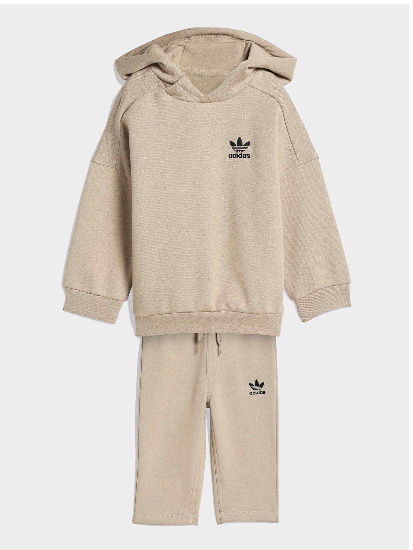 adidas Originals Infant Unisex Oversized Hoodie Open Hem Pant Set - Beige