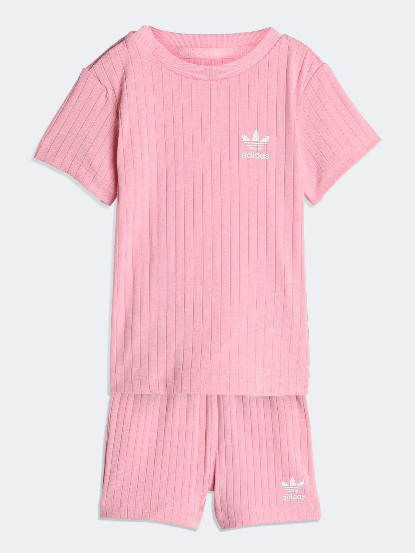 adidas Originals Infant Unisex Regular Wide Rib Short T-Shirt Set, Pink, Size 18-24 Months