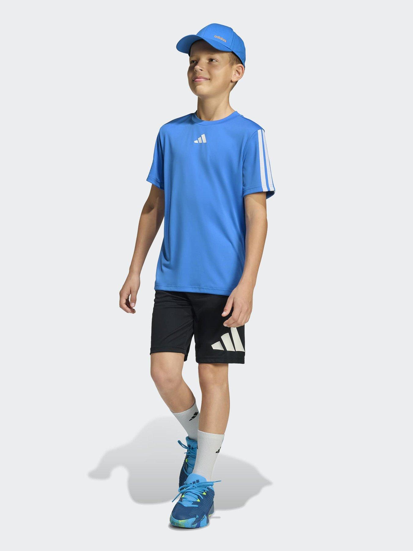 Adidas Junior Boys Train Essentials 3-Stripe T-Shirt - Blue