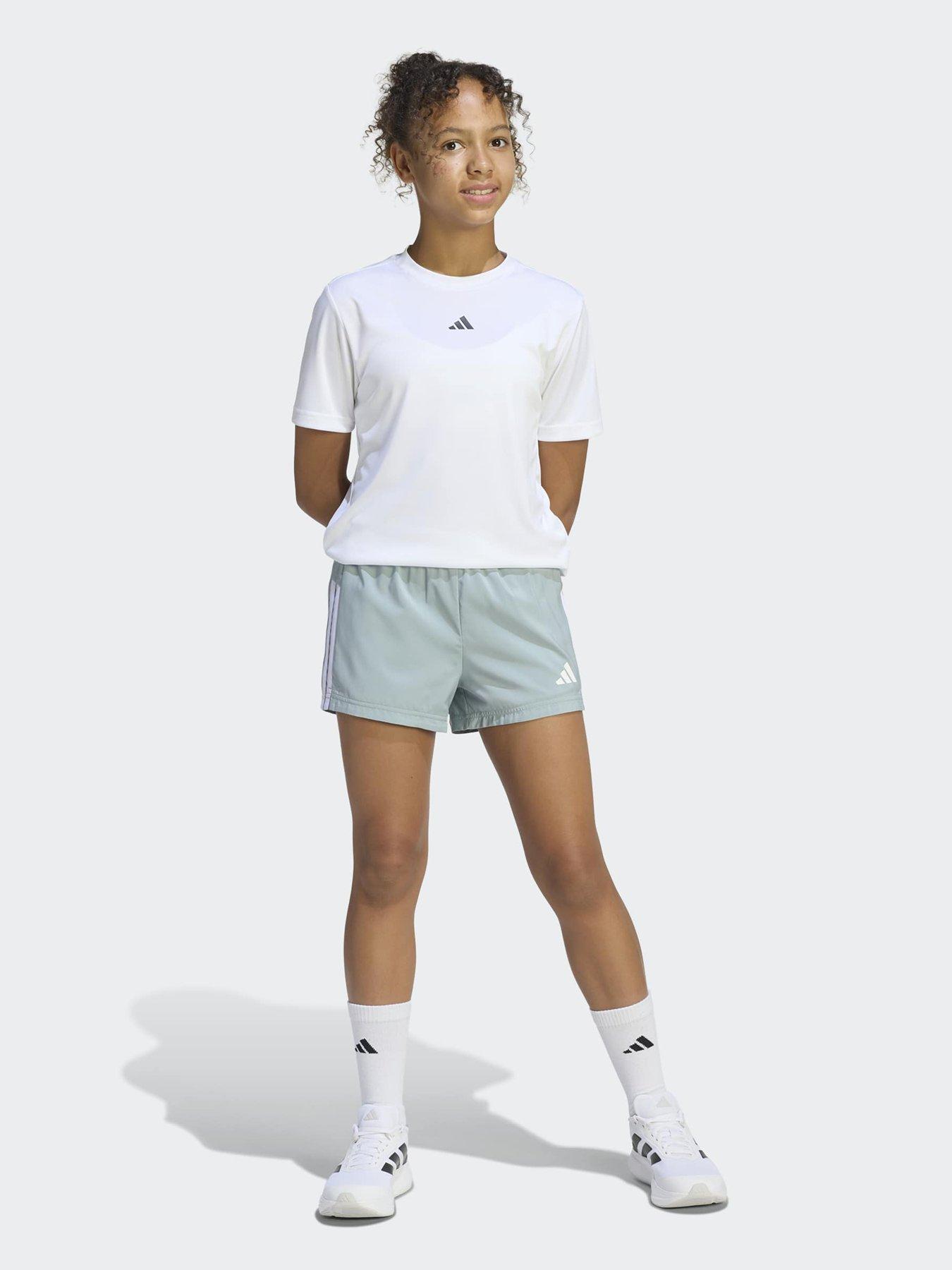 adidas Junior Girls Train Essentials 3-Stripe Shorts, Wosa/White, Size 7-8 Years