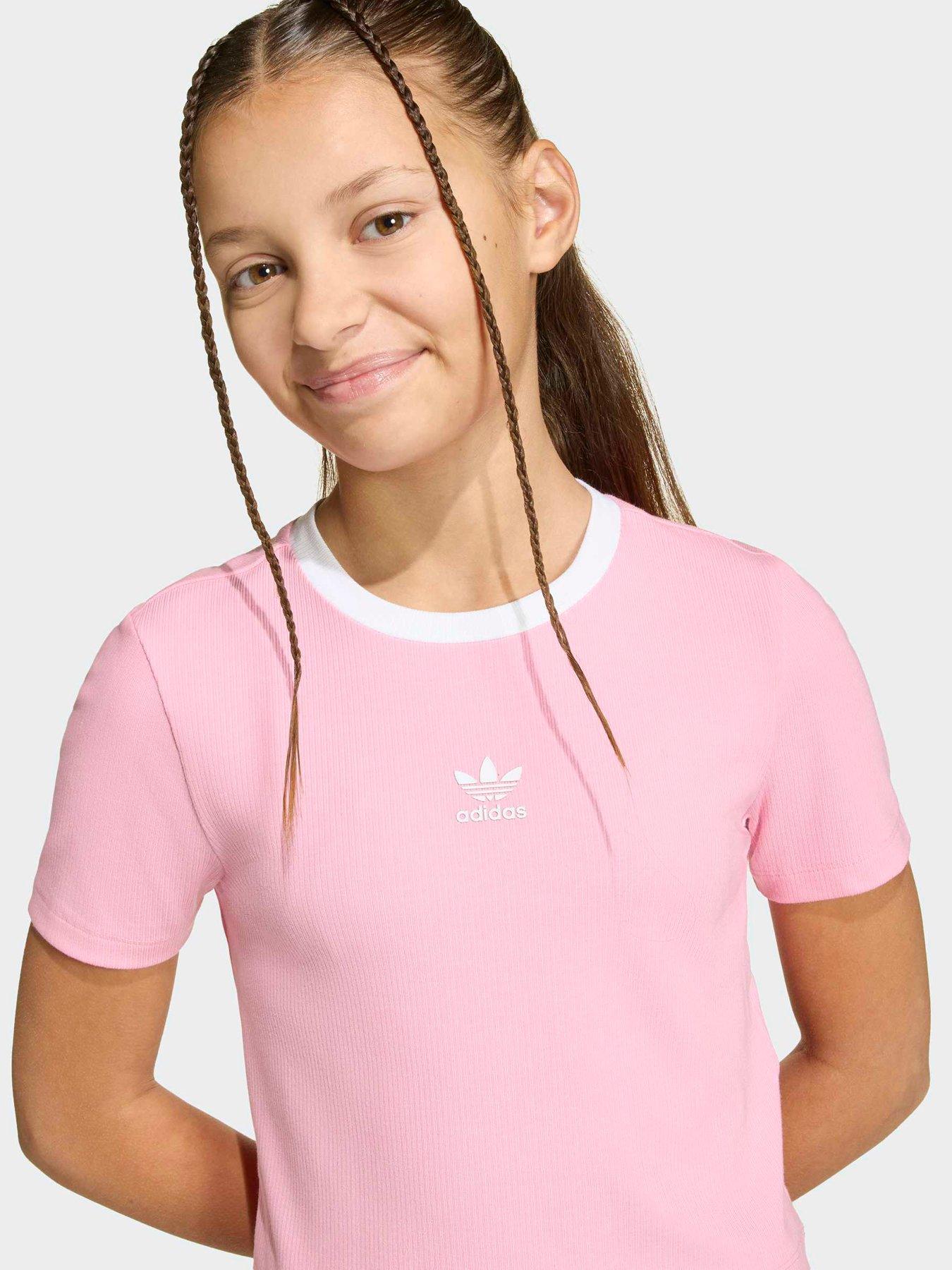 Image 4 of 6 of adidas Originals Junior Girl's Tight Mini Rib T-Shirt - Pink