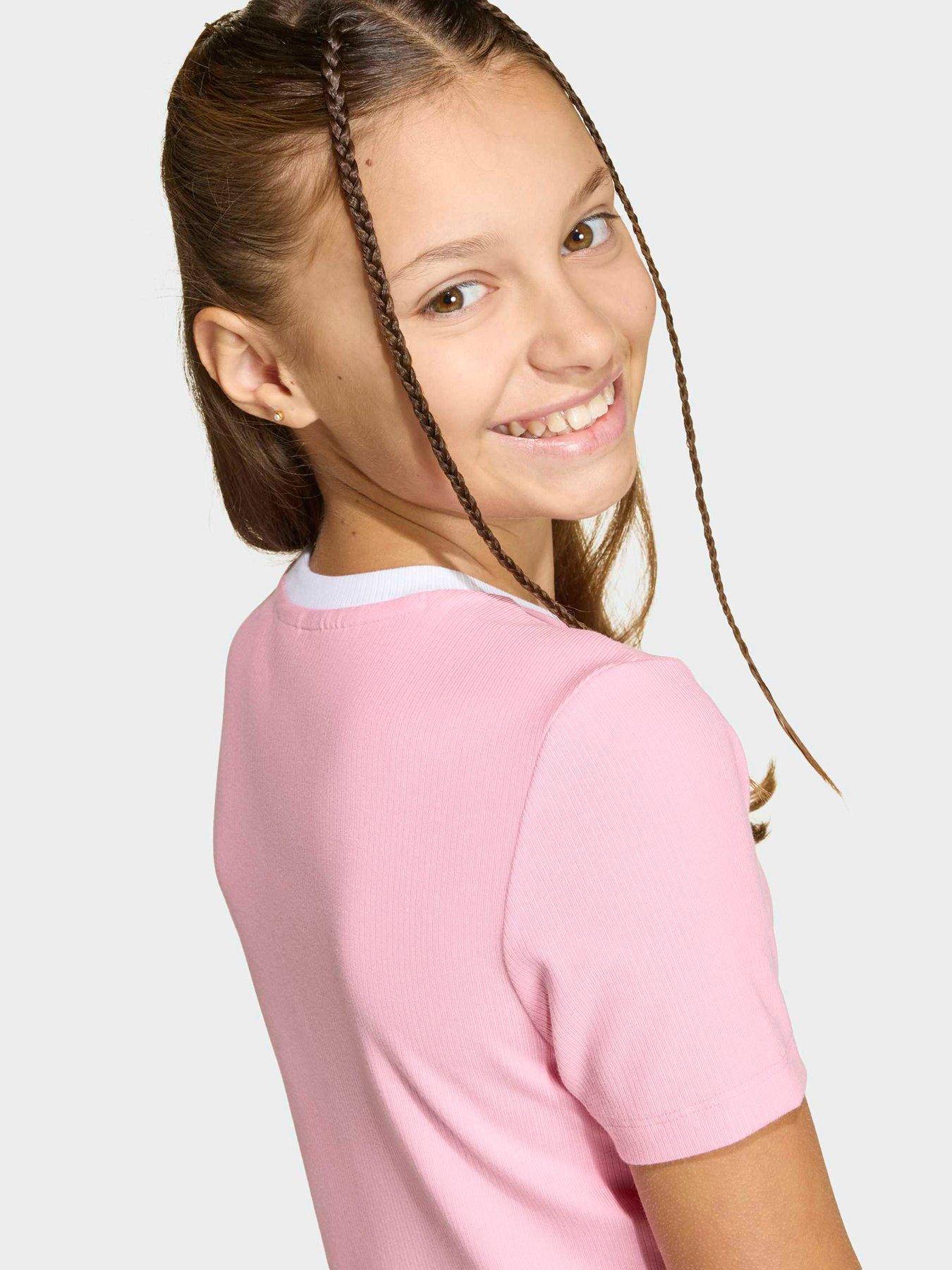 Image 5 of 6 of adidas Originals Junior Girl's Tight Mini Rib T-Shirt - Pink