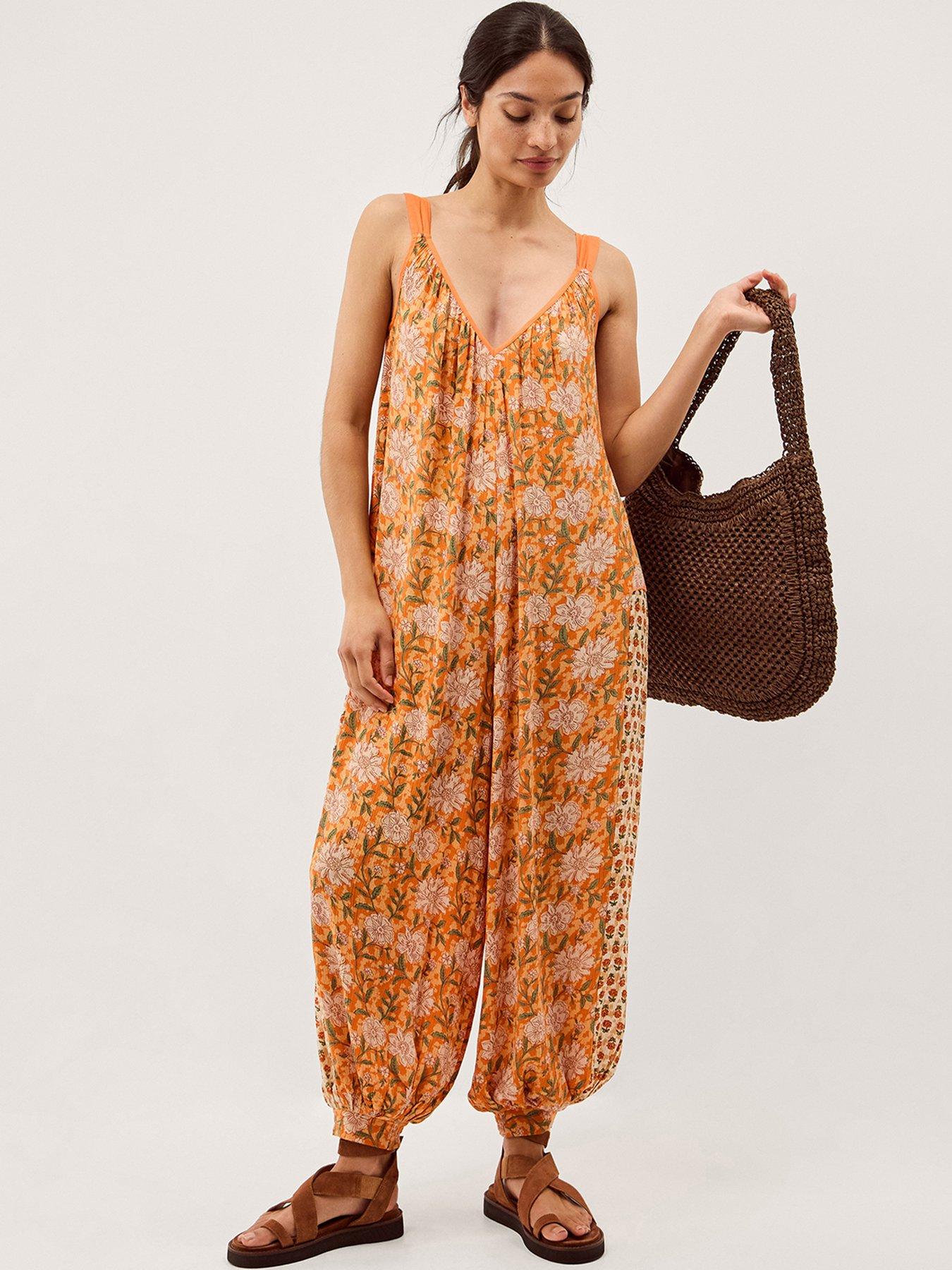Image 1 of 5 of Monsoon Carris Floral Romper - Orange