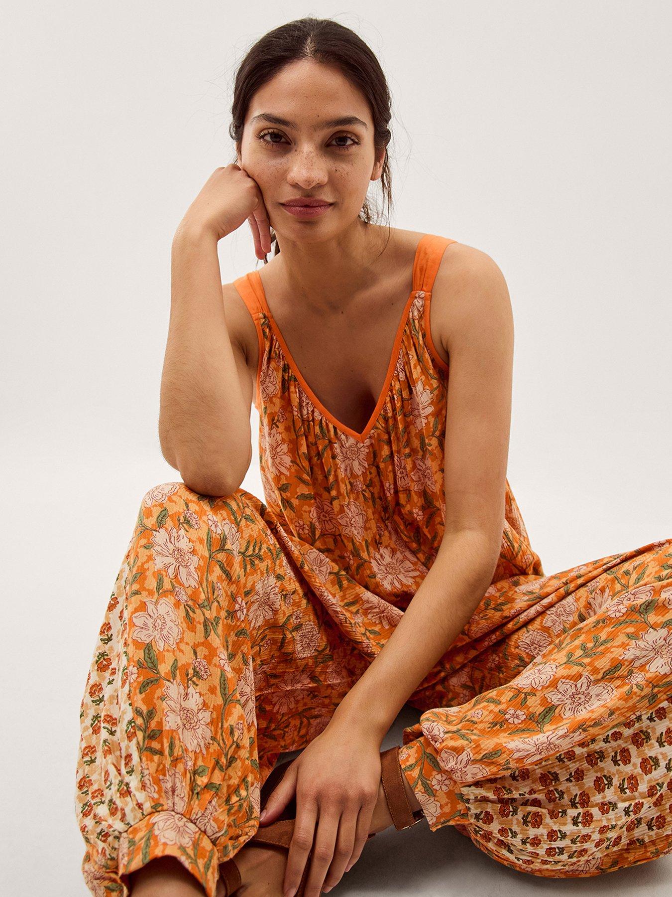 Image 3 of 5 of Monsoon Carris Floral Romper - Orange