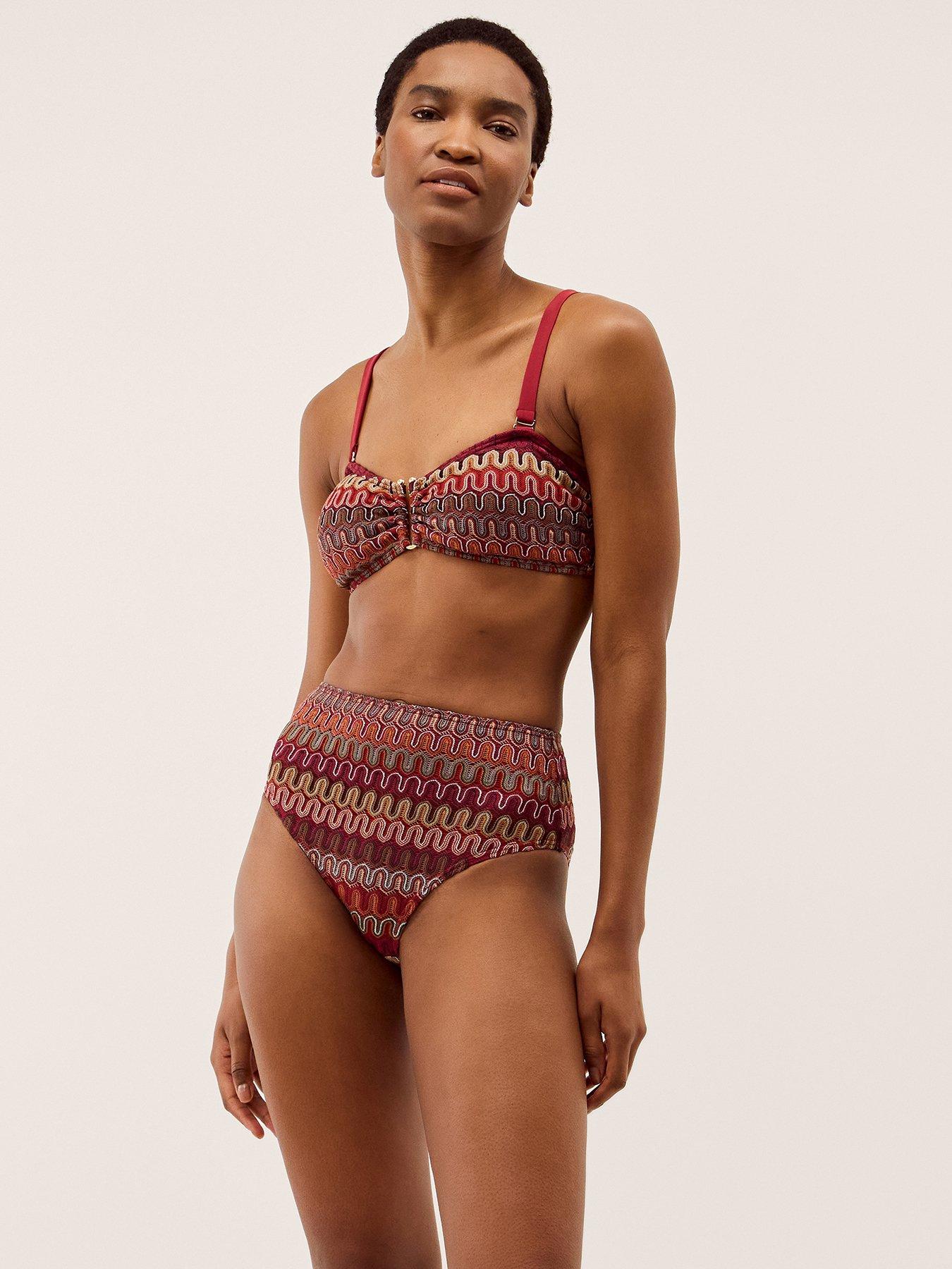 Image 1 of 2 of Monsoon Zaria Crochet High Waist Bikini Bottoms - Red
