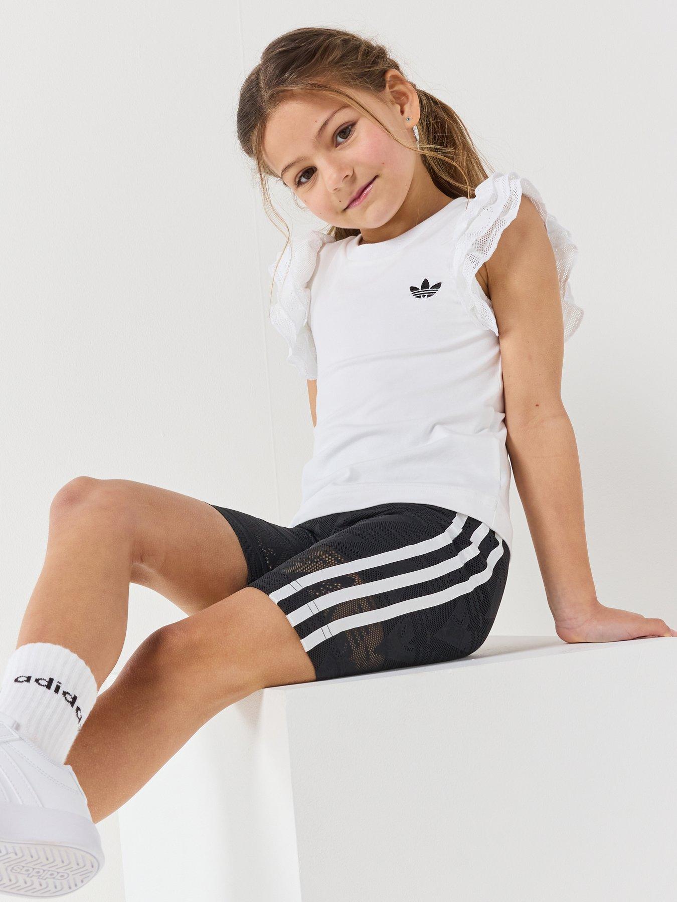 adidas Originals Kids Girl's Lace Cycling Short T-Shirt Set - White