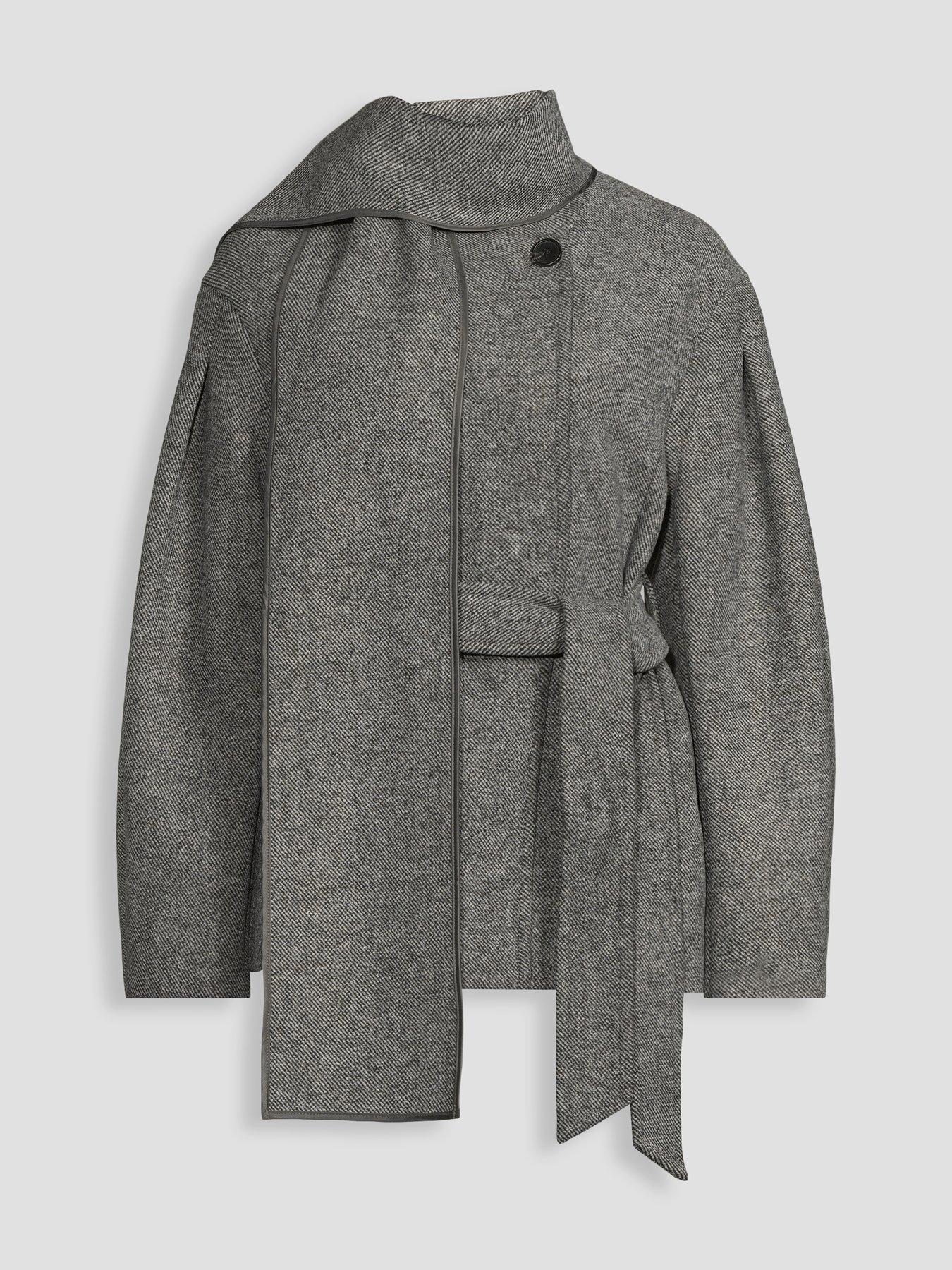 Image 1 of 1 of Michelle Keegan Womens Textured Removable Scarf Belted Coat - Grey