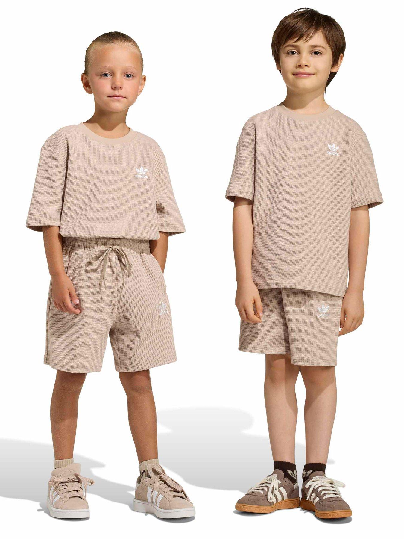 Adidas Originals Kids Unisex Loose Waffle Short T-Shirt Set - Beige
