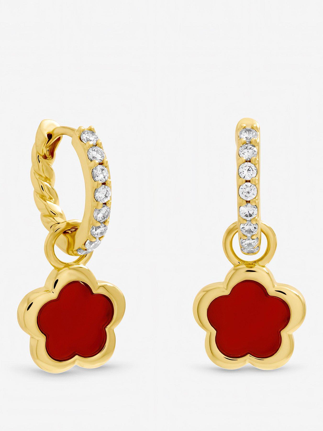 Inicio Gold Plated and Cherry Red Flower Earrings - Gift Pouch