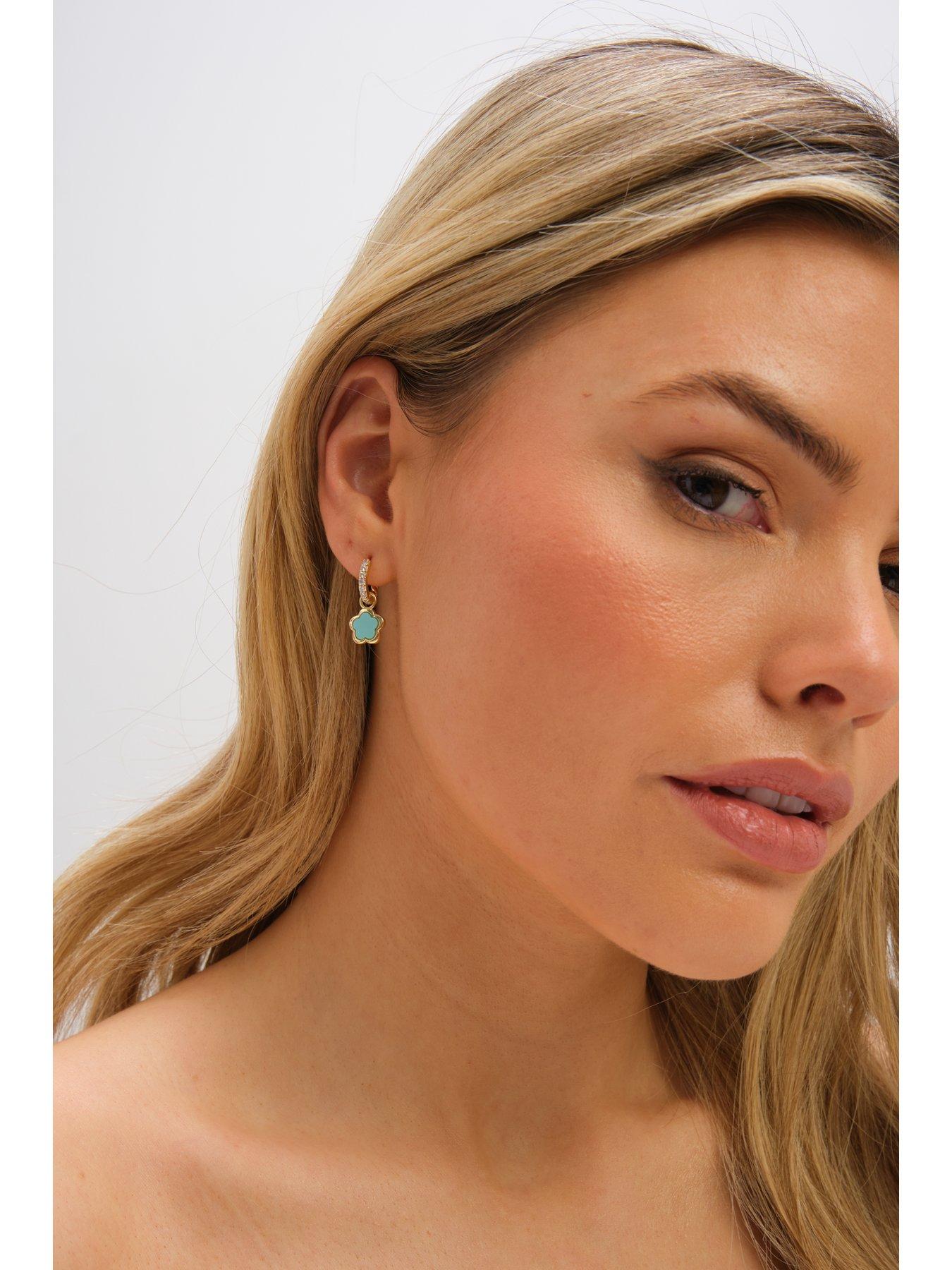 Image 2 of 3 of Inicio Gold Plated and Blue Flower Earrings - Gift Pouch