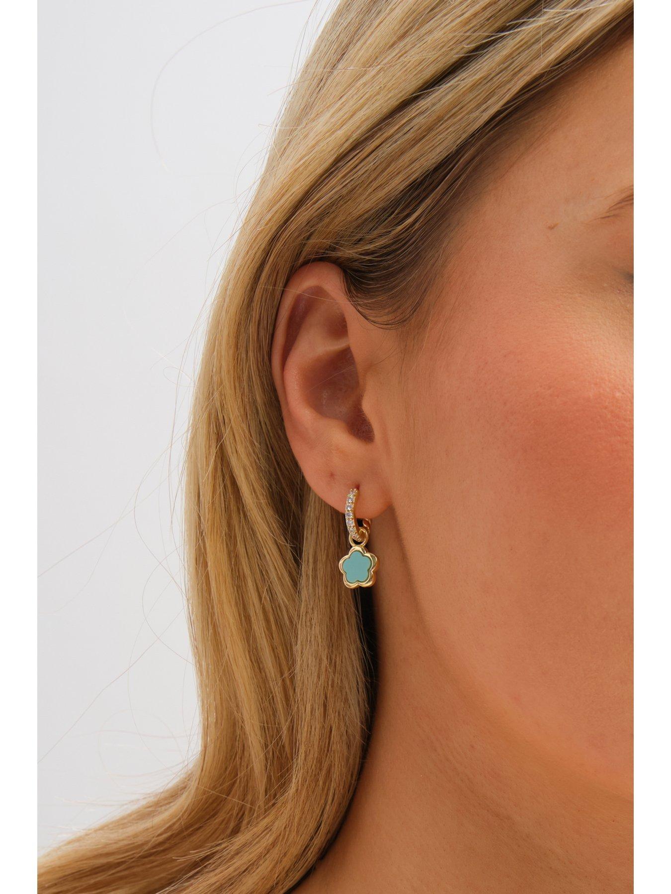 Image 3 of 3 of Inicio Gold Plated and Blue Flower Earrings - Gift Pouch