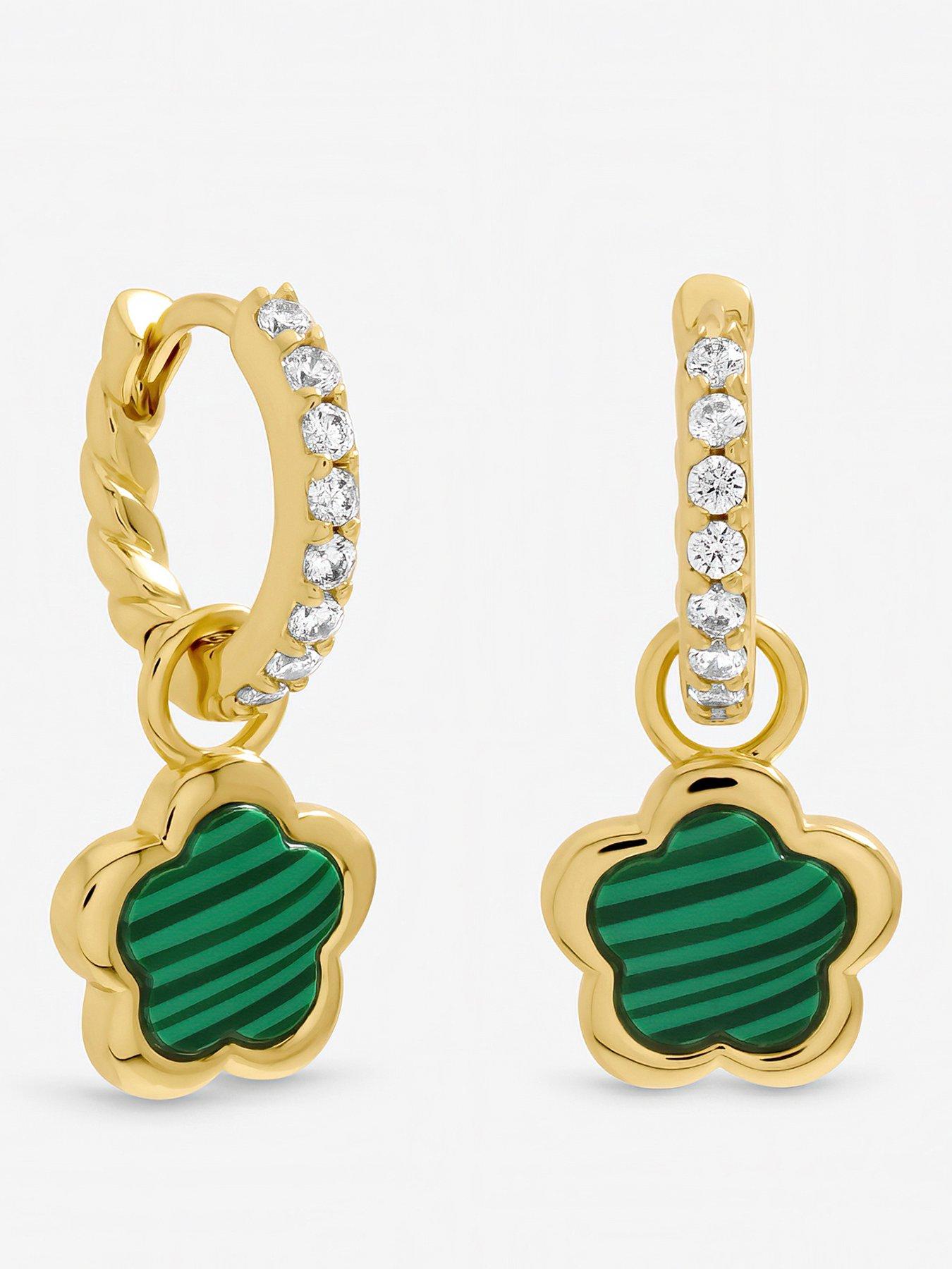 Inicio Gold Plated and Malachite Flower Earrings - Gift Pouch