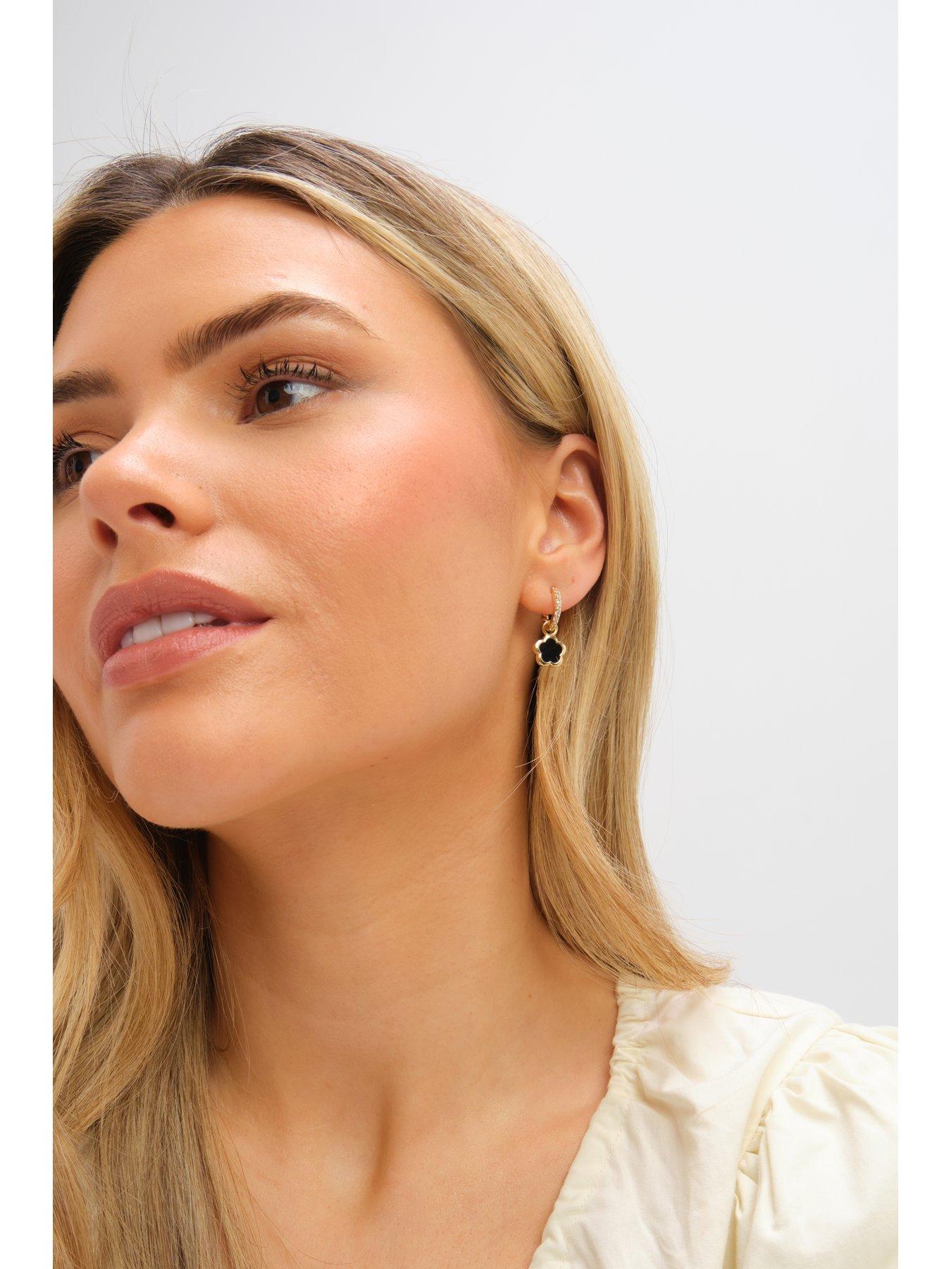 Image 2 of 3 of Inicio Gold Plated and Jet Flower Earrings - Gift Pouch