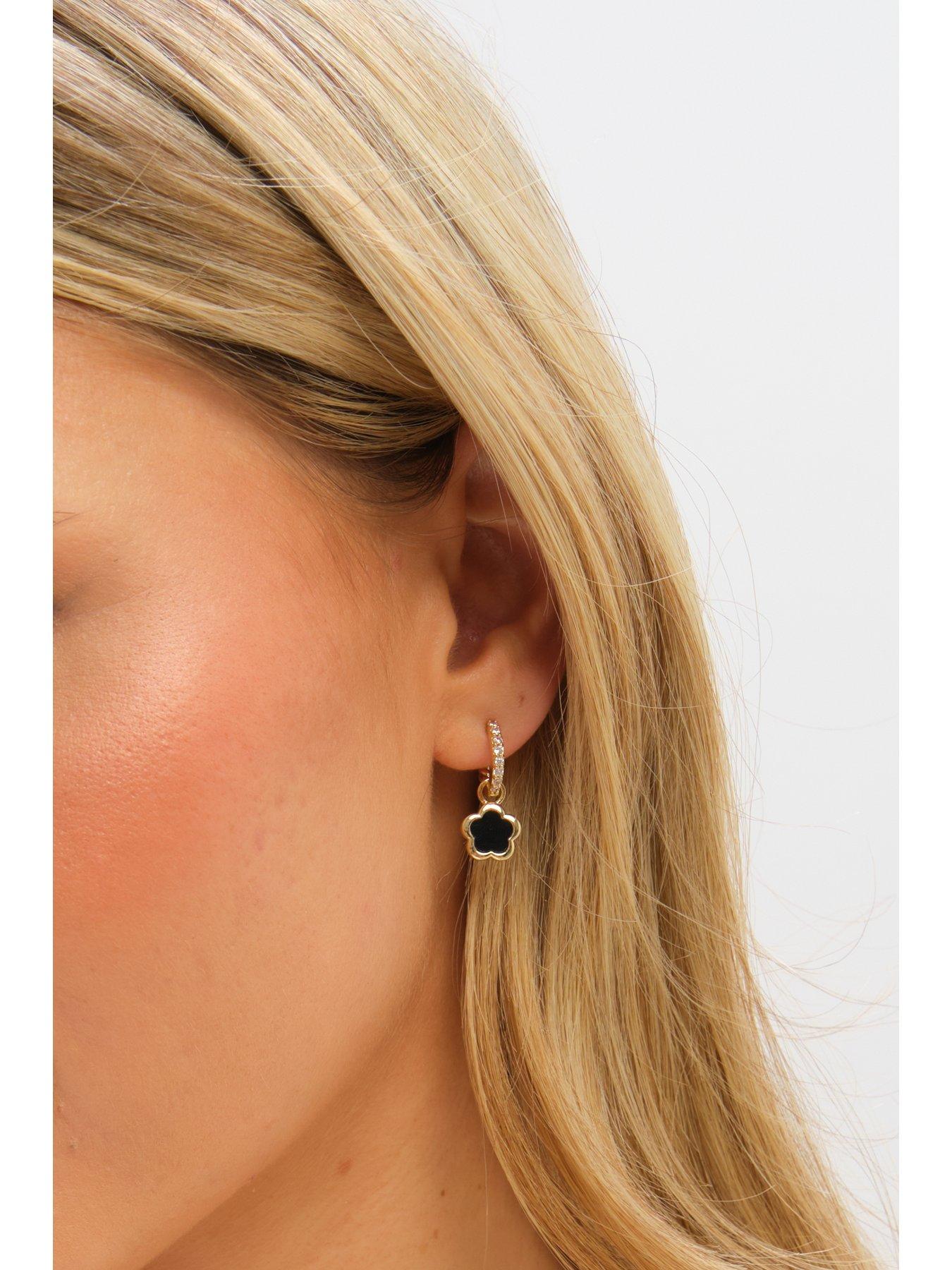 Image 3 of 3 of Inicio Gold Plated and Jet Flower Earrings - Gift Pouch
