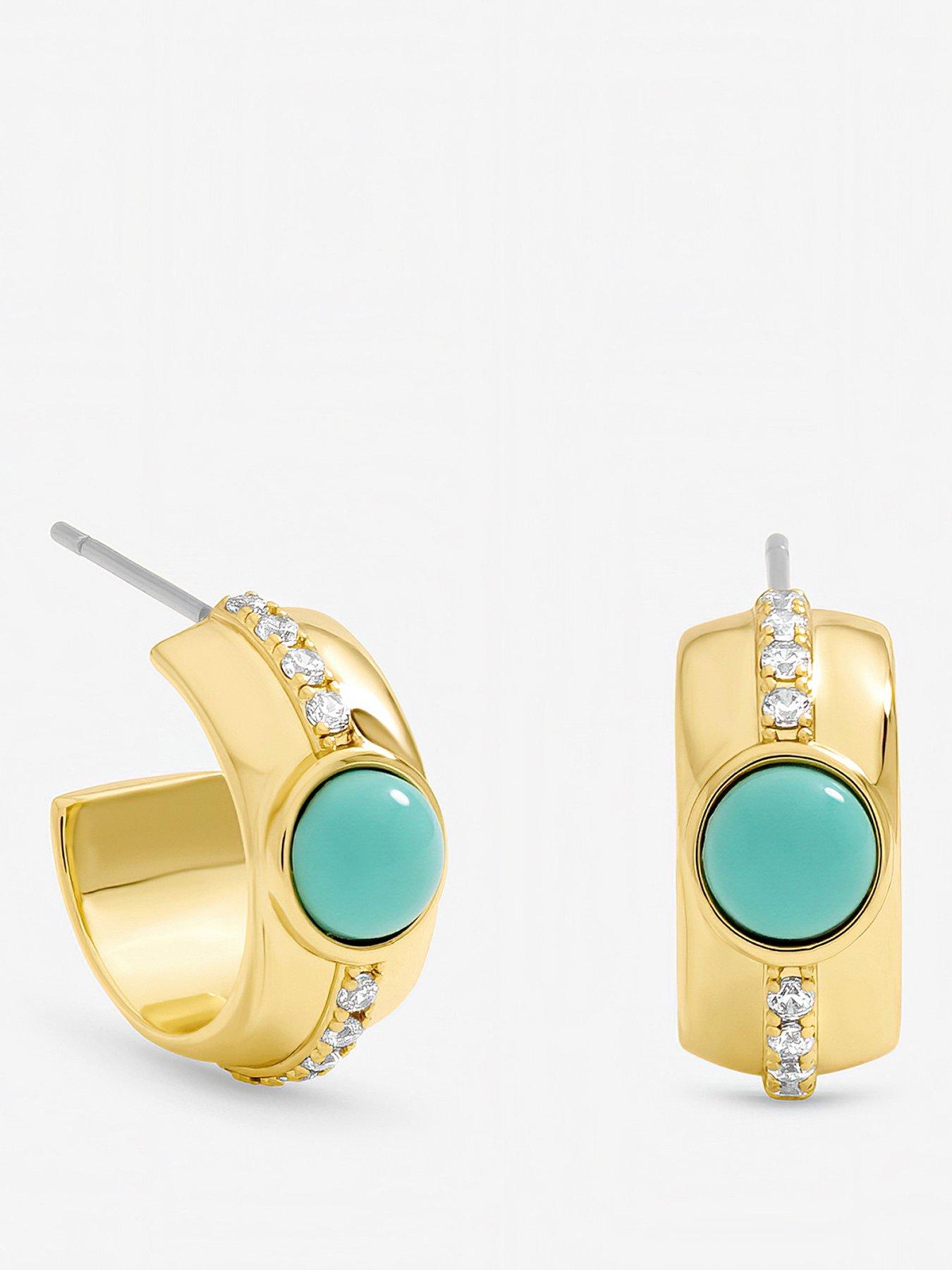 Inicio Gold Plated Crystal and Blue Stone Hoop Earrings - Gift Pouch