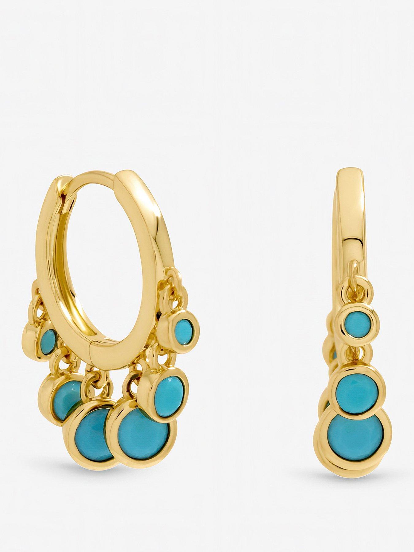 Inicio Inicio Gold Plated Multidrop Blue Charm Huggie Earrings - Gift Pouch