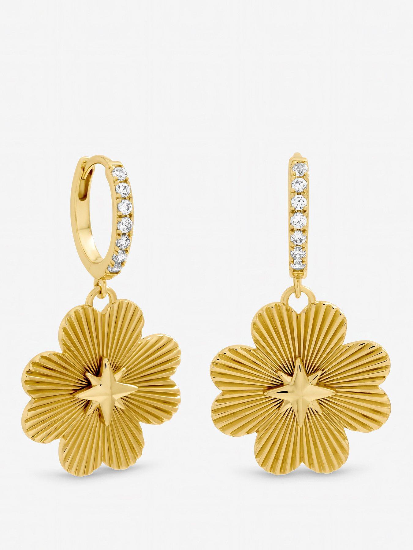 Inicio Inicio Gold Plated Diamond Cut Clover Earrings - Gift Pouch