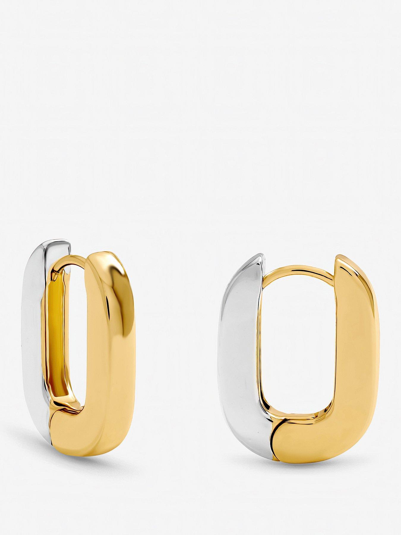 Image 1 of 3 of Inicio Two Tone Rectangular Hoop Earrings - Gift Pouch