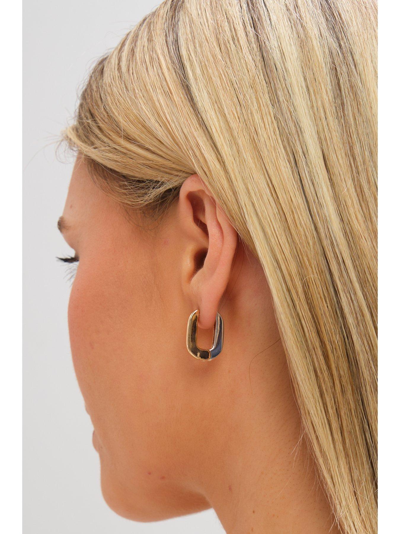 Image 2 of 3 of Inicio Two Tone Rectangular Hoop Earrings - Gift Pouch