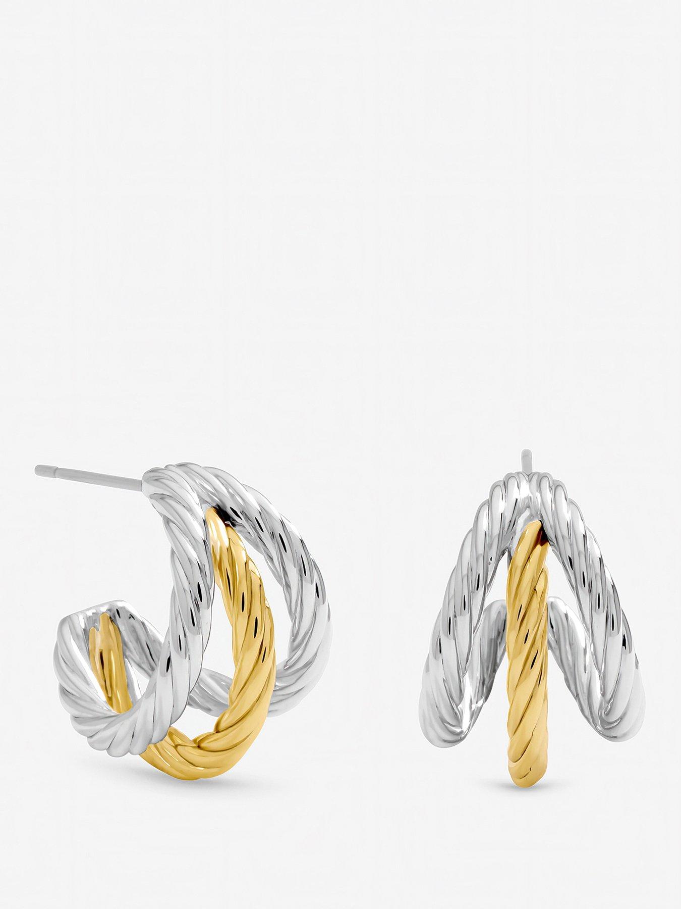 Inicio Two Tone Diamond Cut Multi row Hoop Earrings - Gift Pouch