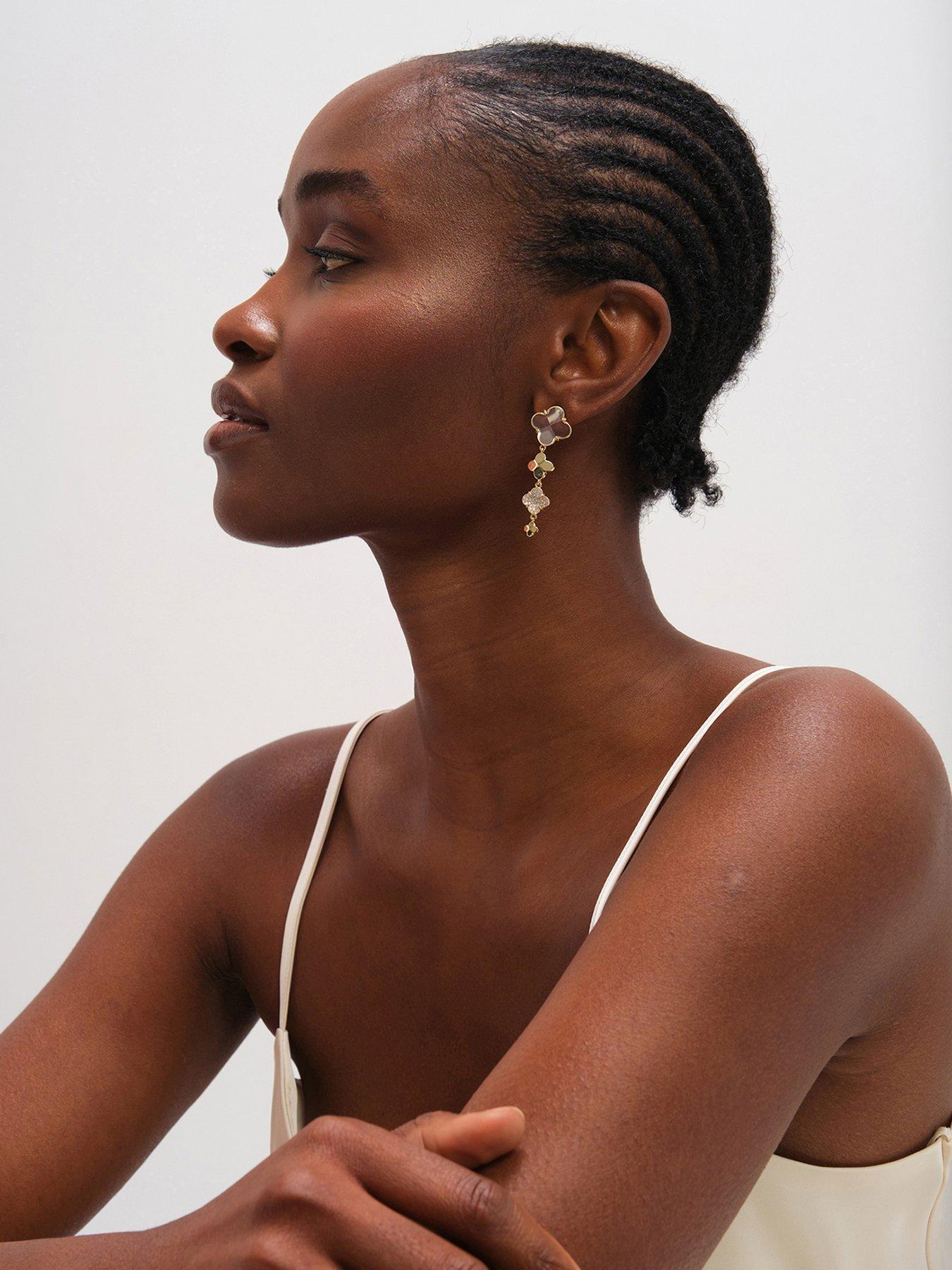 Jon Richard Gold Polished and Crystal Clover Earrings