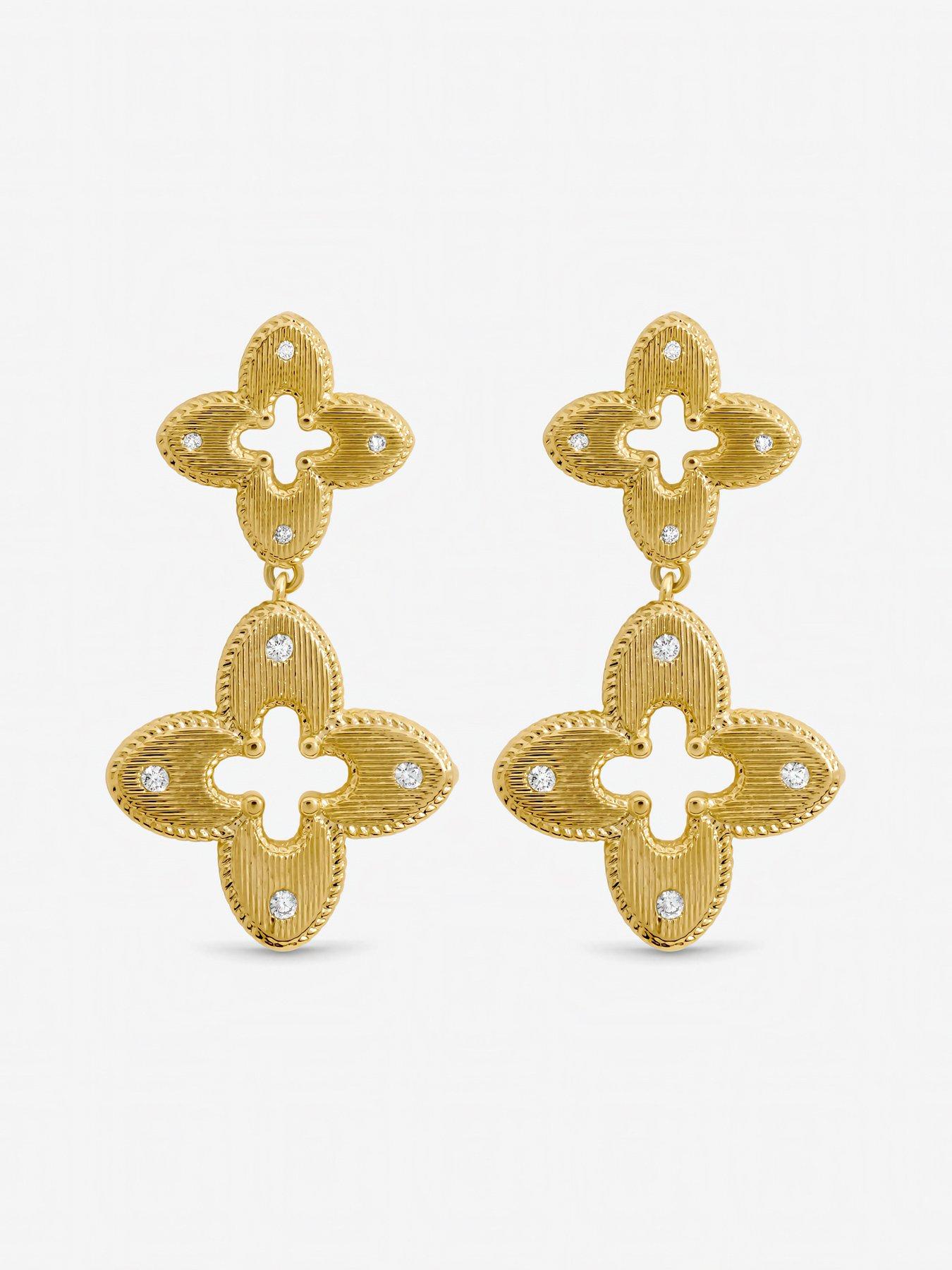 Image 2 of 3 of Jon Richard Gold Plated Textured Crystal Clover Earrings