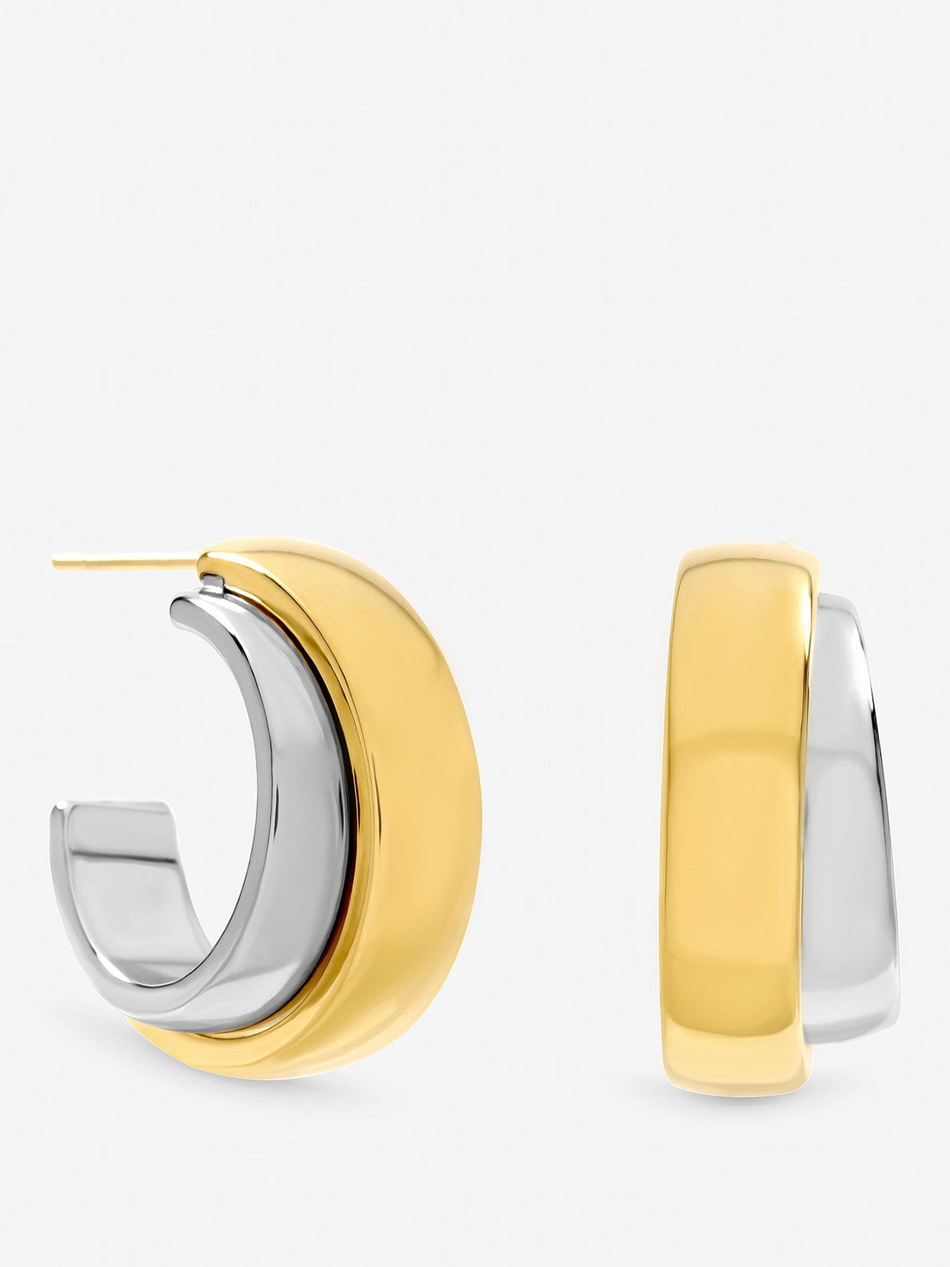 Image 1 of 3 of Jon Richard Two Tone Waterproof Double Row Hoop Earrings