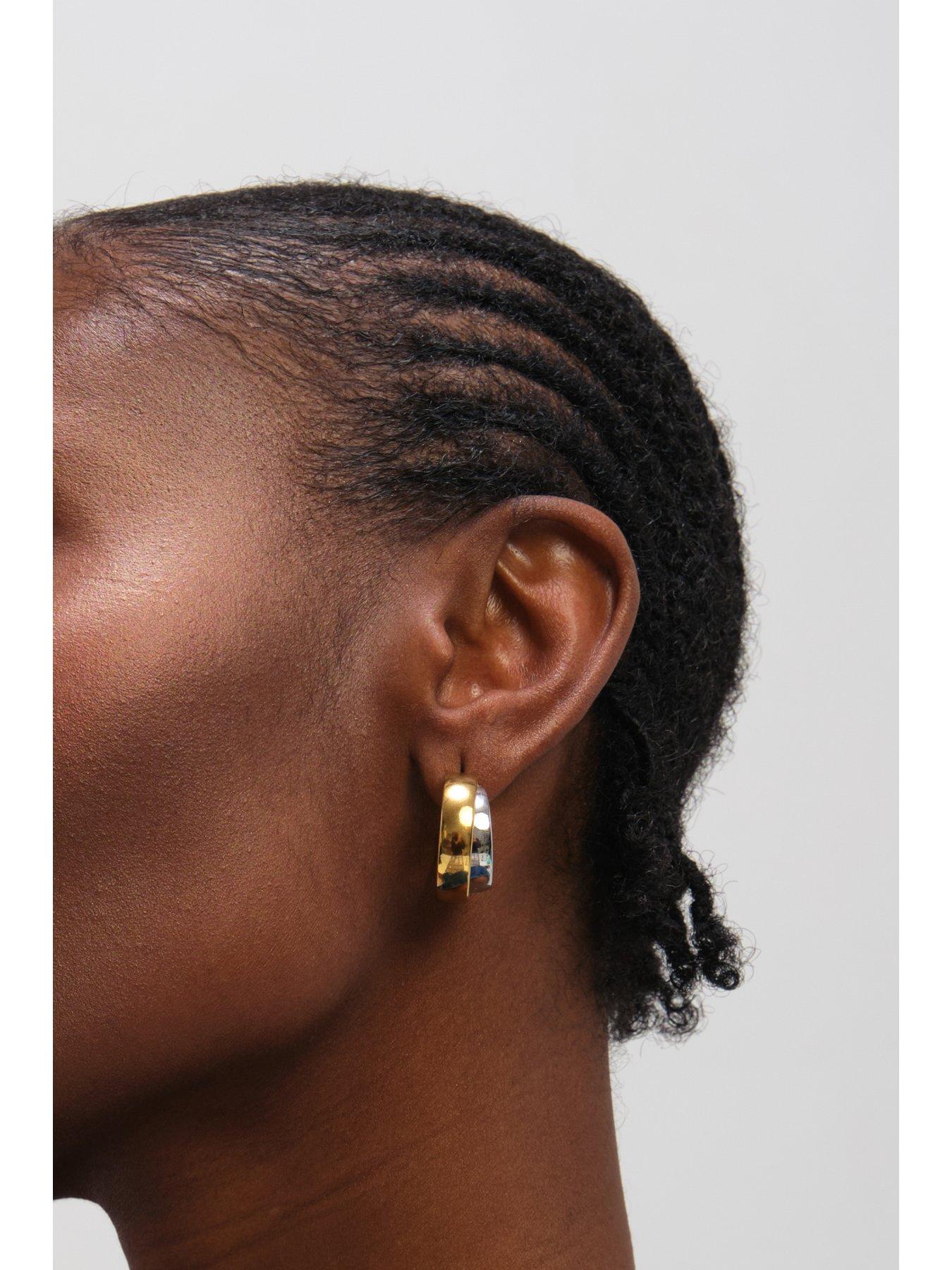 Image 3 of 3 of Jon Richard Two Tone Waterproof Double Row Hoop Earrings