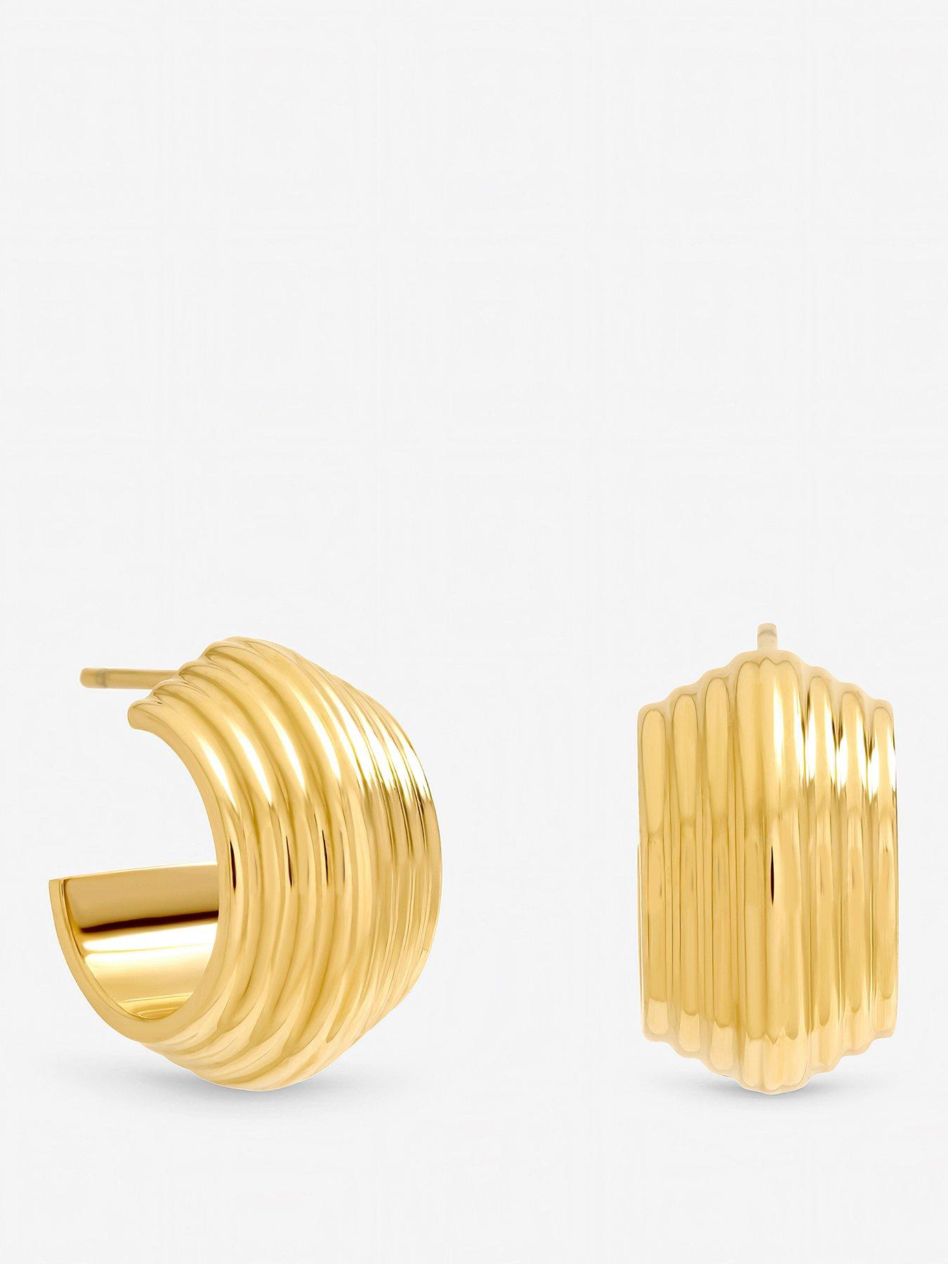 Jon Richard Gold Plated Waterproof Ribbed Chubby Hoop Earrings