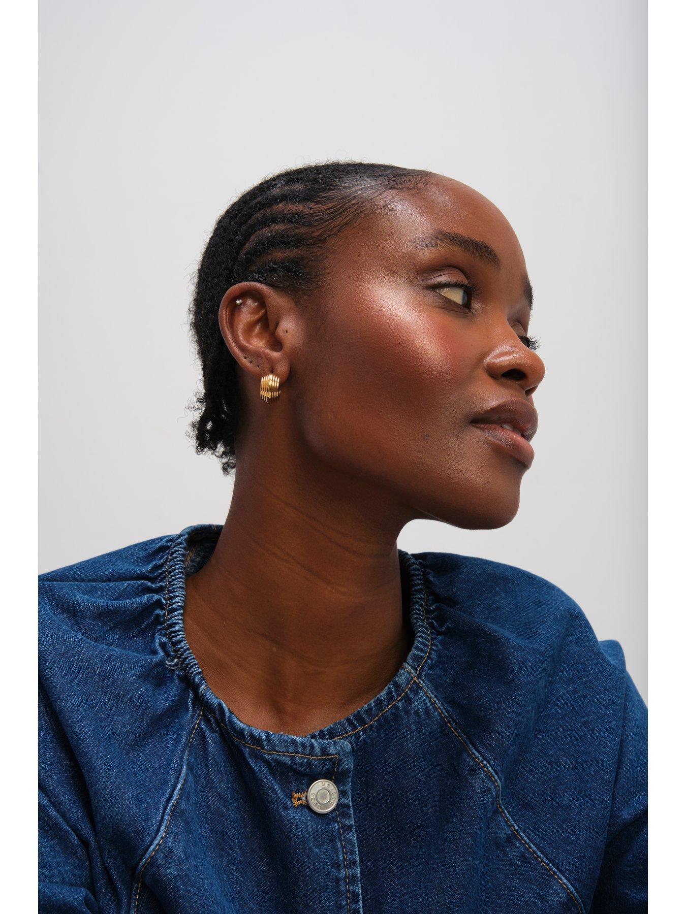 Image 2 of 3 of Jon Richard Gold Plated Waterproof Ribbed Chubby Hoop Earrings