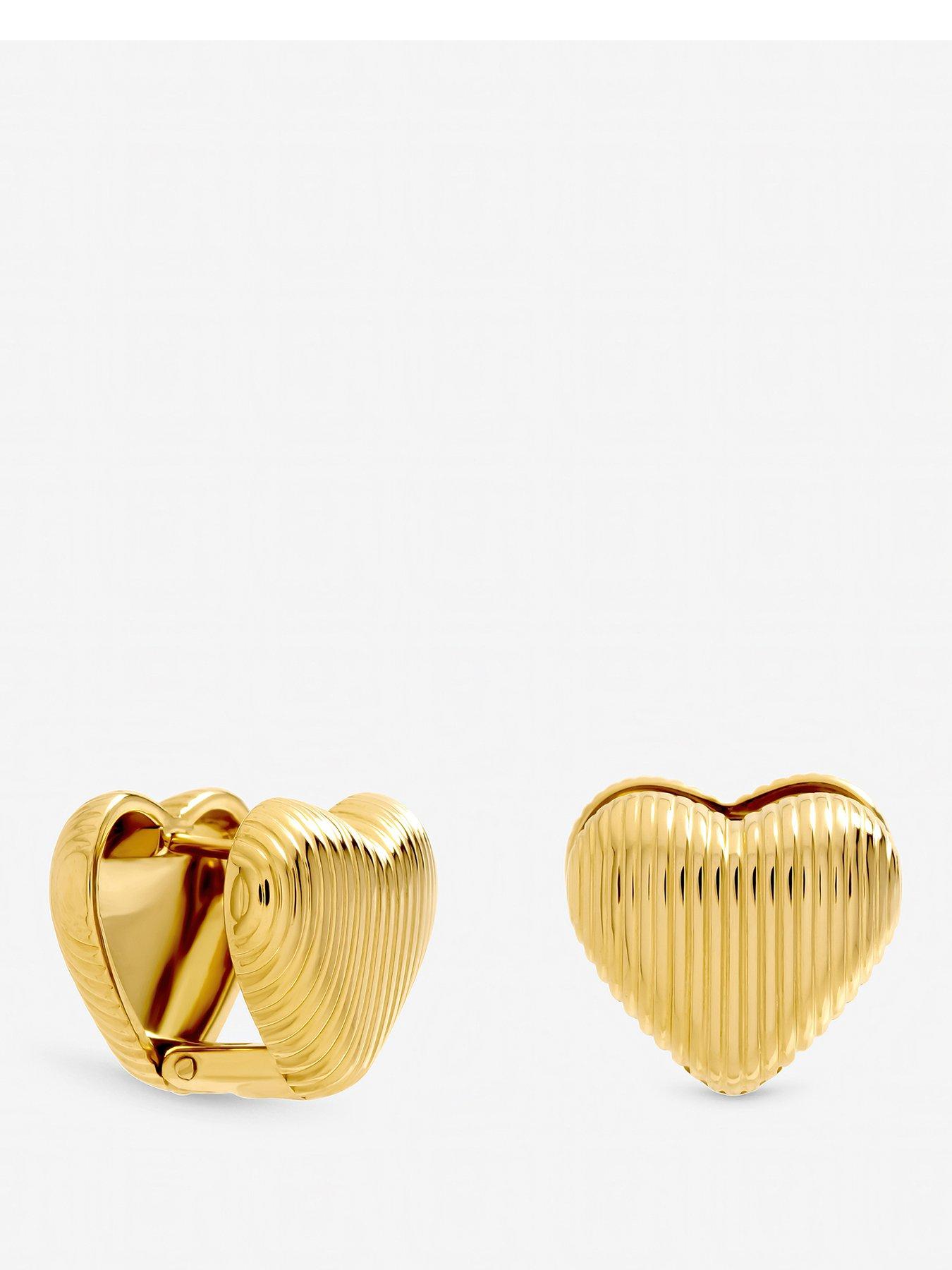 Jon Richard Gold Plated Waterproof Ribbed Heart Hoop Earrings