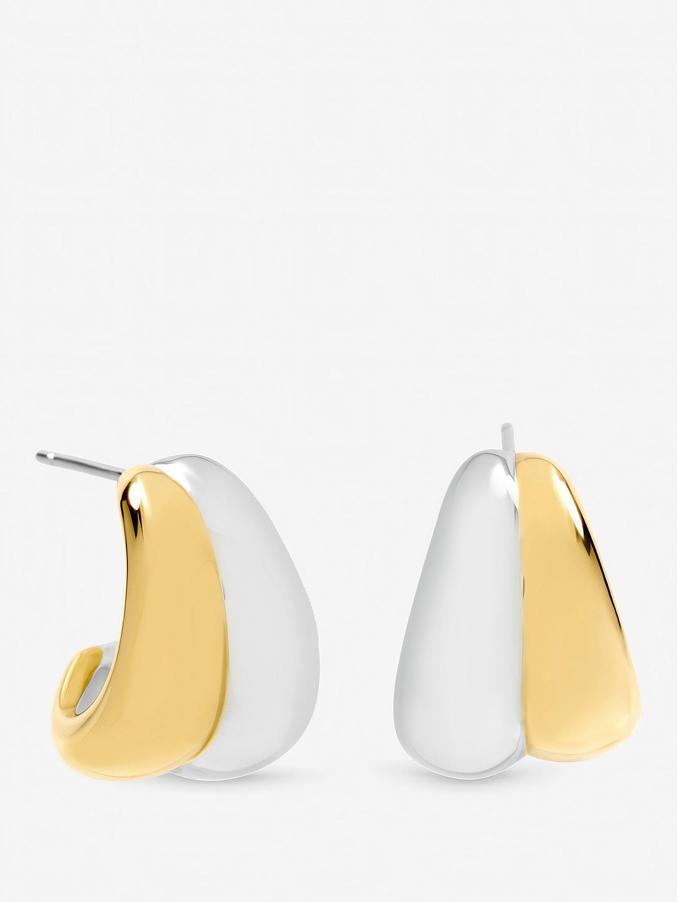 Image 1 of 3 of Jon Richard TWO TONE WATERPROOF RIBBED DOME EARRINGS
